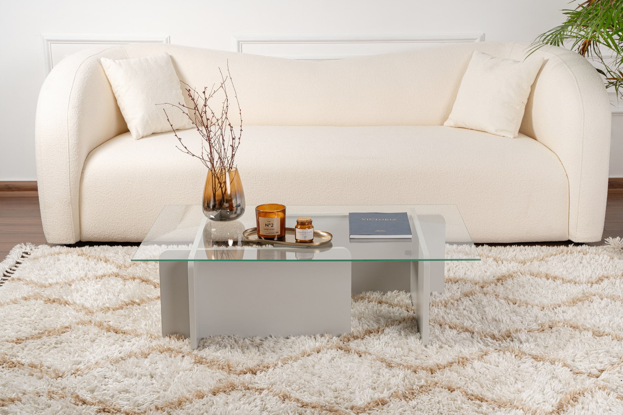 Masuta de cafea, Hanah Home, sticla securizata, gri, 105x65x30 cm — imaginea 4