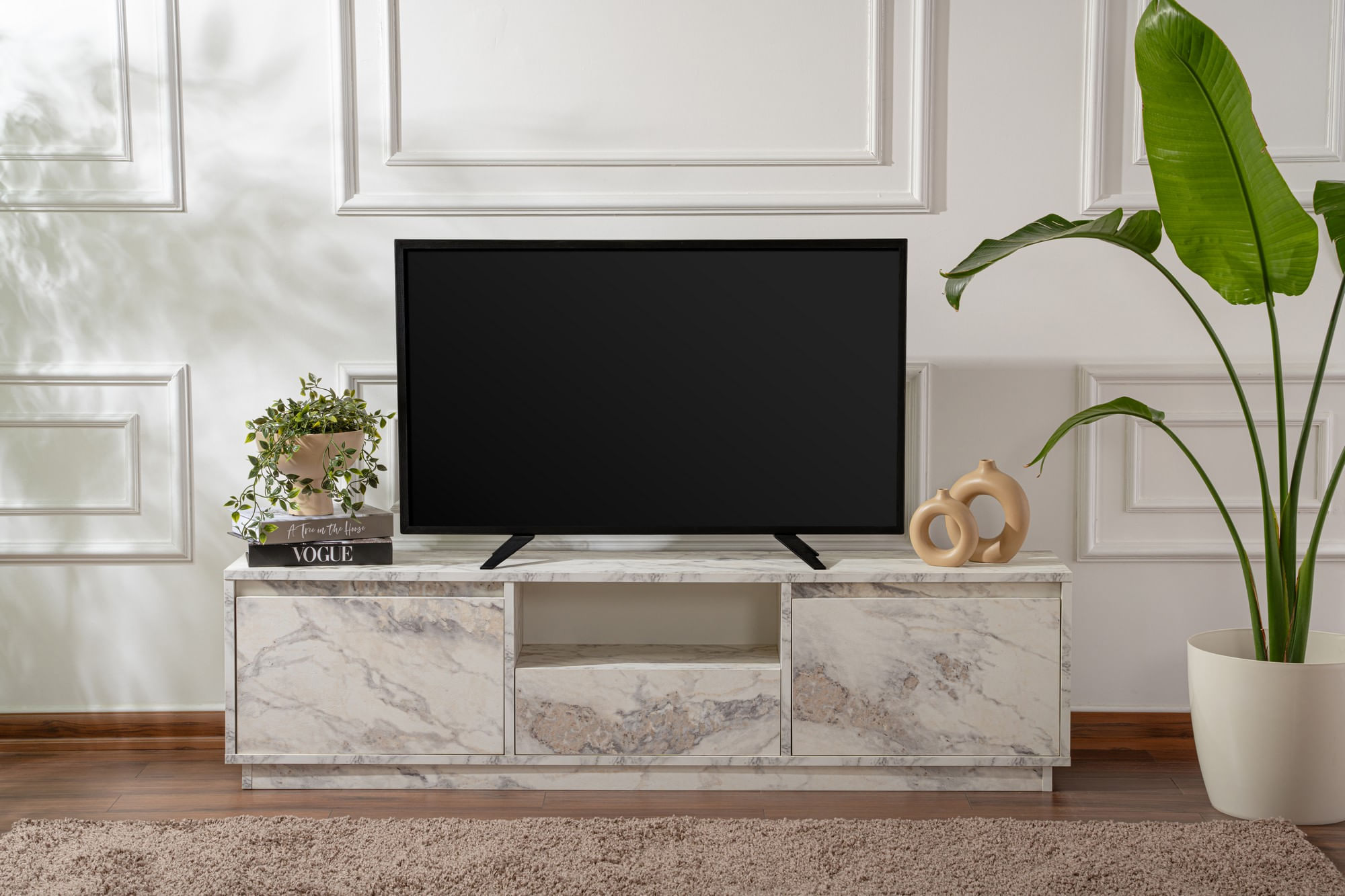 Comoda tv, Hanah Home, pal melaminat, marmura freesia, 160x42x29.5 cm — imaginea 3