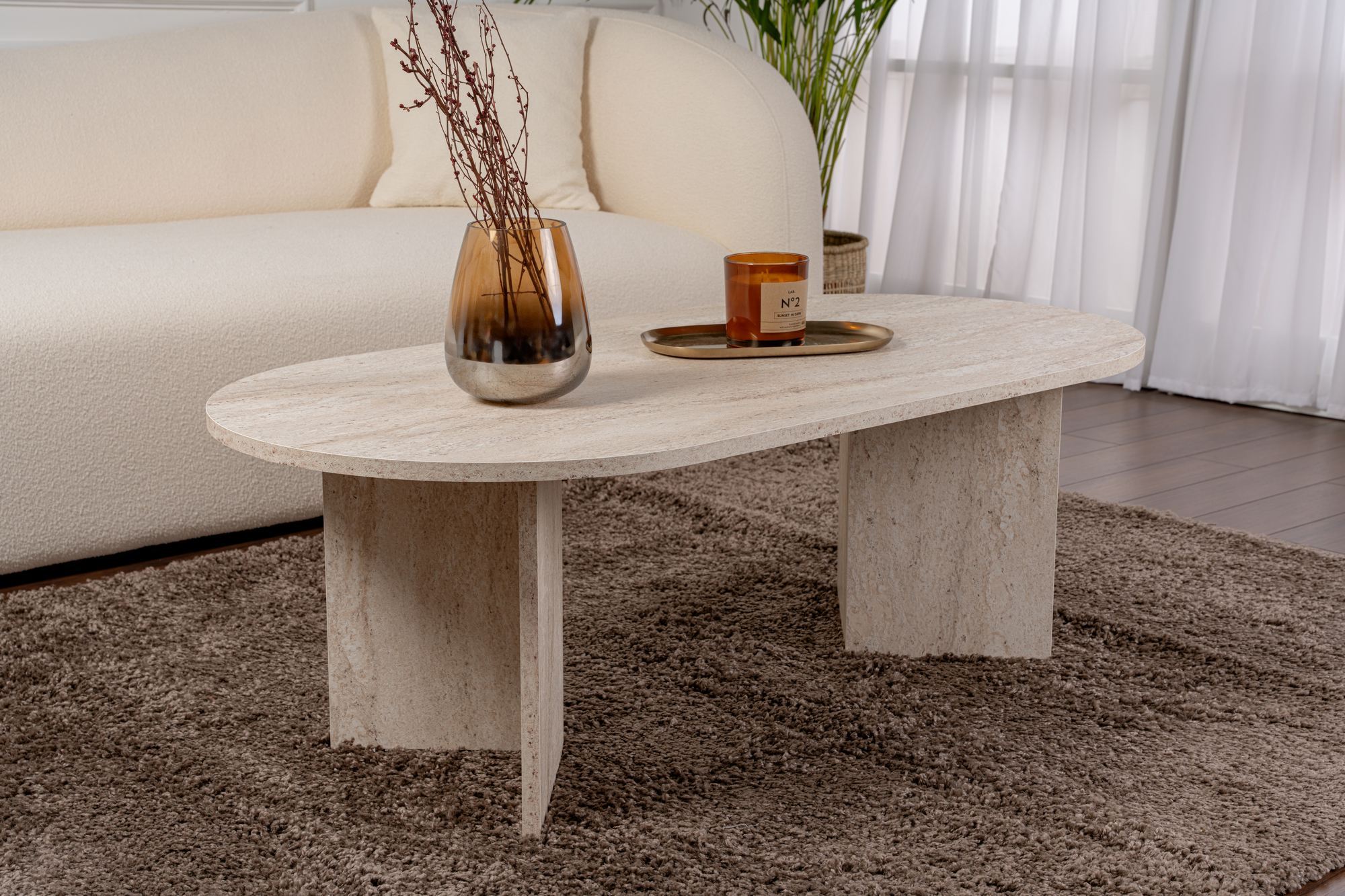 Masa de cafea, Hanah Home, PAL melaminat, travertin, 119x60x40 cm - 1 | YEO