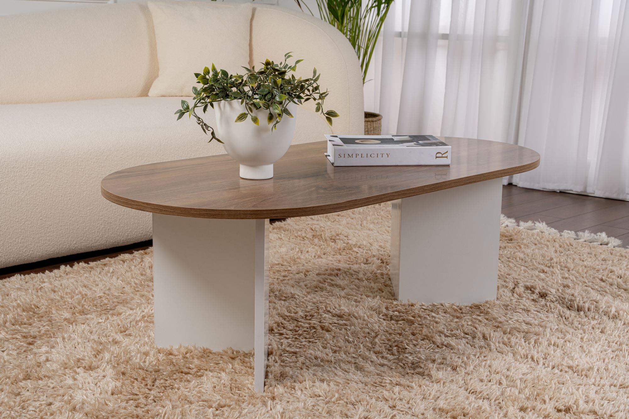 Masuta de cafea, Hanah Home, pal melaminat, nuc si alb, 119x60x40 cm — imaginea 2