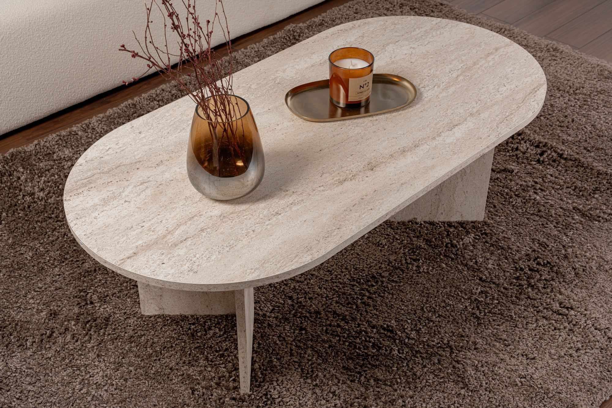 Masa de cafea, Hanah Home, PAL melaminat, travertin, 119x60x40 cm - 3 | YEO