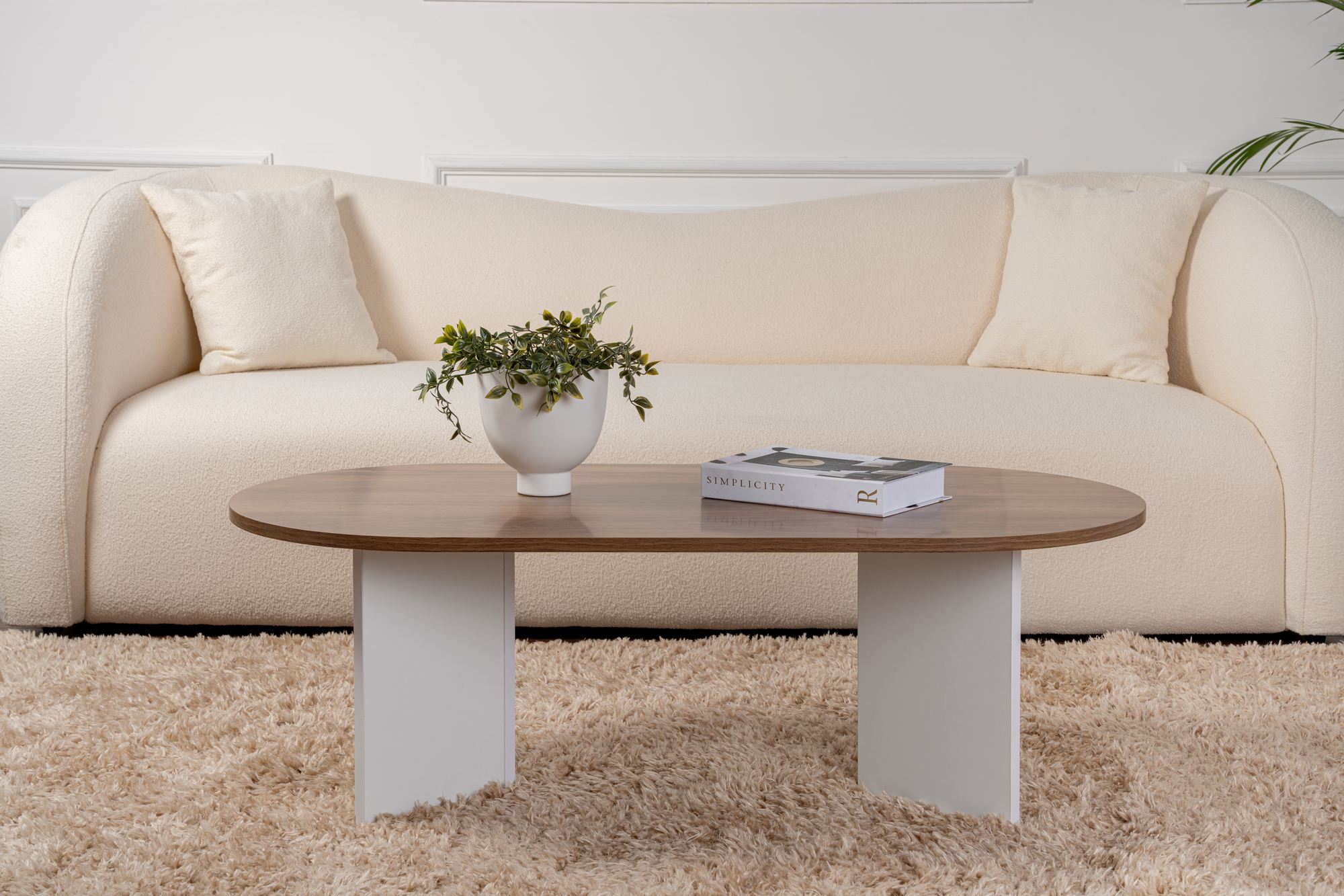Masuta de cafea, Hanah Home, pal melaminat, nuc si alb, 119x60x40 cm — imaginea 3