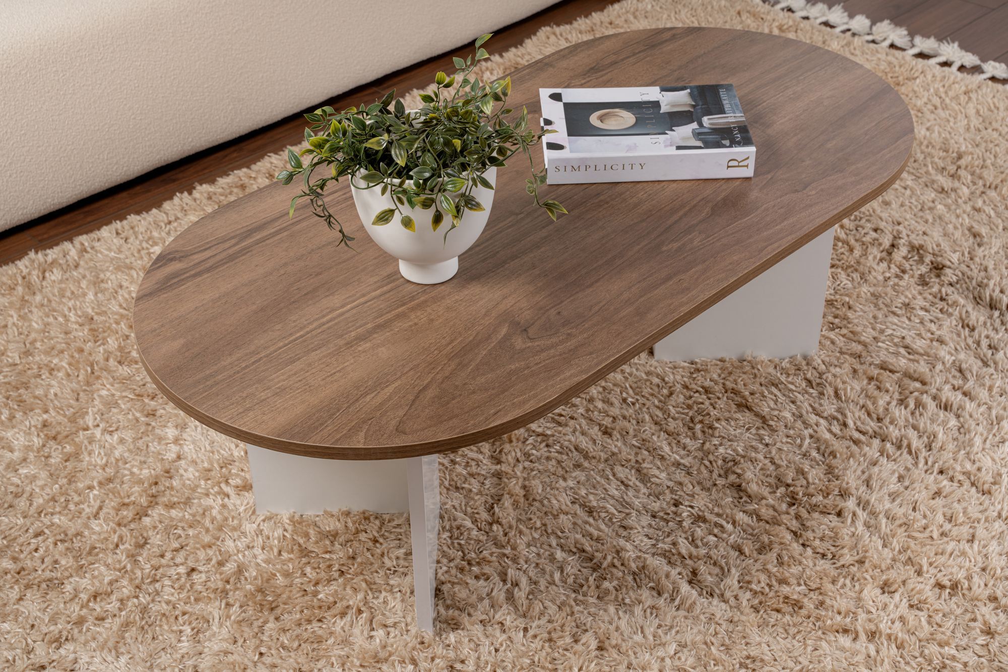 Masuta de cafea, Hanah Home, pal melaminat, nuc si alb, 119x60x40 cm — imaginea 4