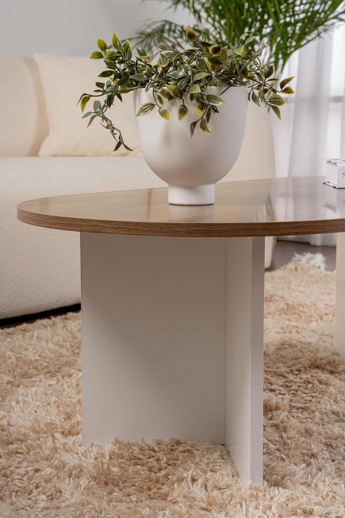 Masuta de cafea, Hanah Home, pal melaminat, nuc si alb, 119x60x40 cm — imaginea 5