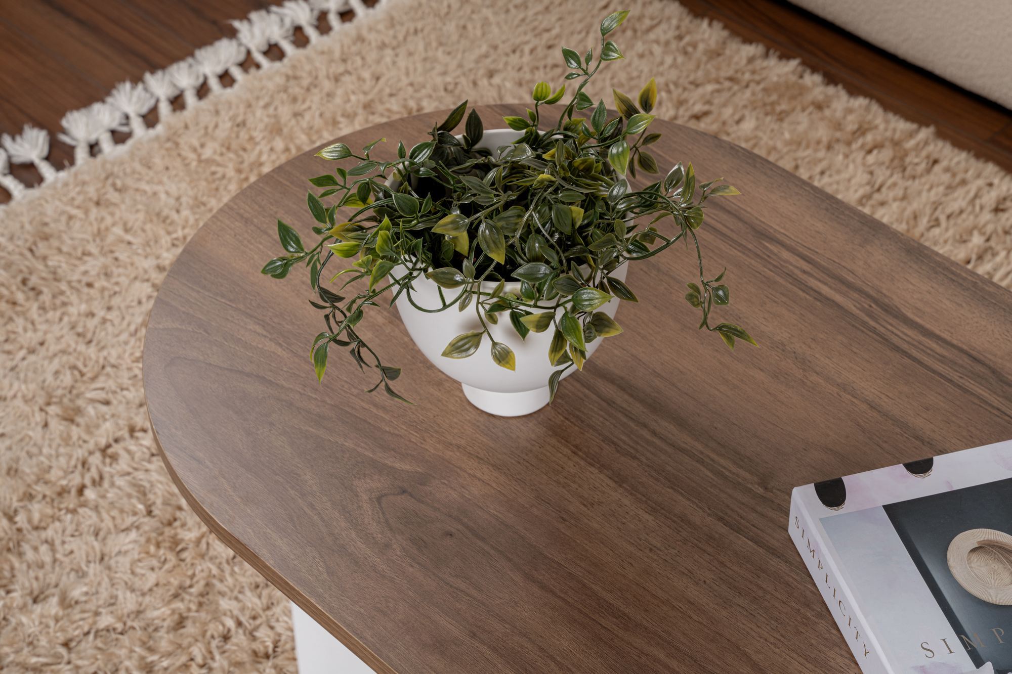 Masuta de cafea, Hanah Home, pal melaminat, nuc si alb, 119x60x40 cm — imaginea 6