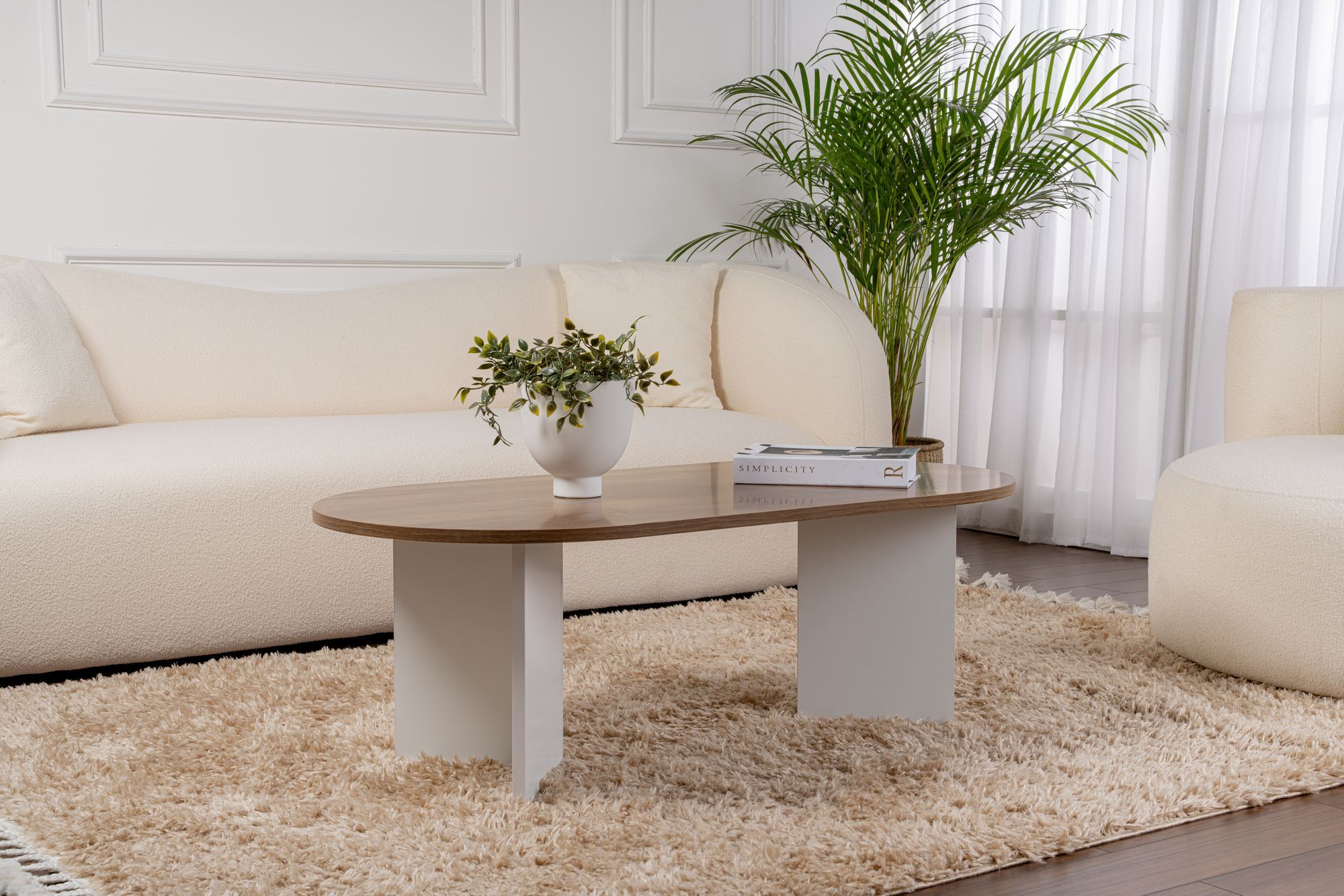 Masuta de cafea, Hanah Home, pal melaminat, nuc si alb, 119x60x40 cm — imaginea 7
