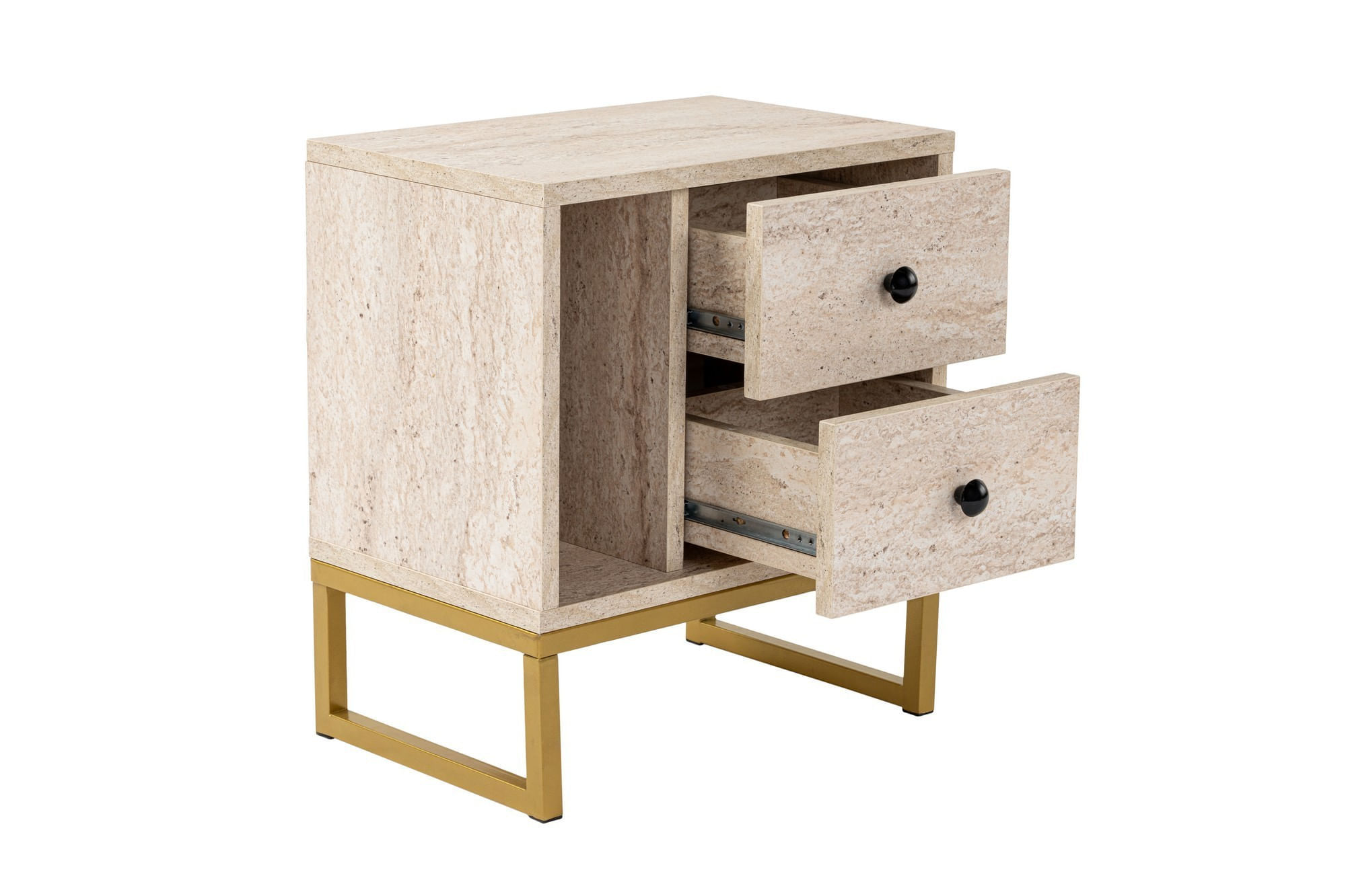 Noptiera, Hanah Home, panou de particule melaminat, travertin si auriu, 45.2x29.5x50 cm — imaginea 2