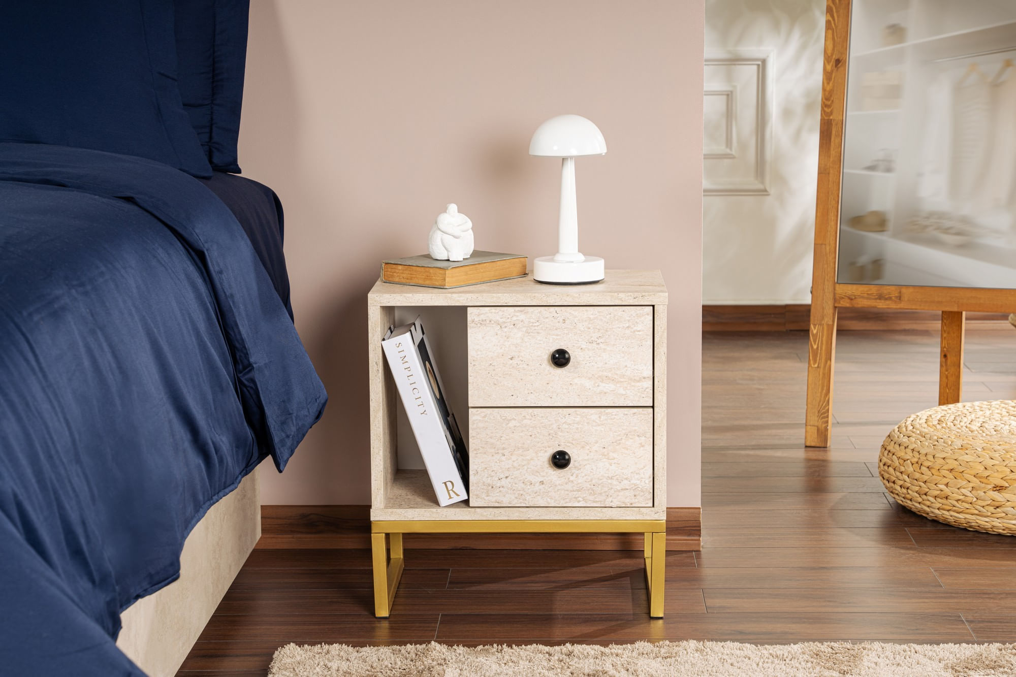 Noptiera, Hanah Home, panou de particule melaminat, travertin si auriu, 45.2x29.5x50 cm — imaginea 4
