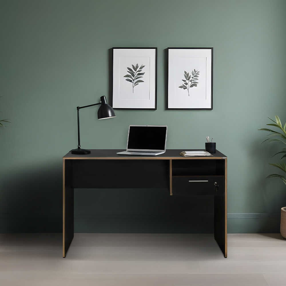 Birou, Hanah Home, panou de particule melaminat, antracit si stejar, 120x60x75 cm — imaginea 5