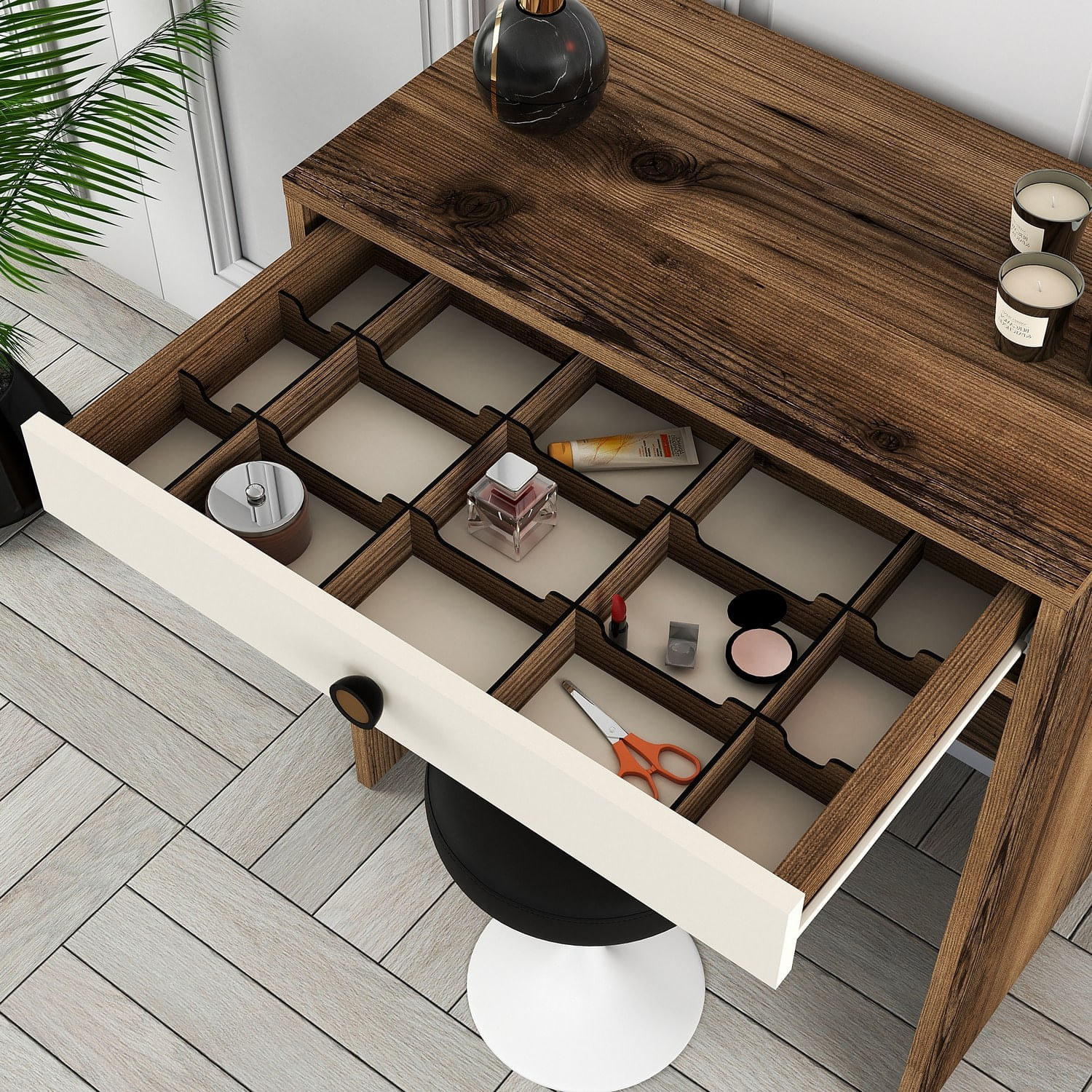 Masa de machiaj, Hanah Home, panou aglomerat melaminat, nuc si crem, 70x40x84.7 cm — imaginea 3