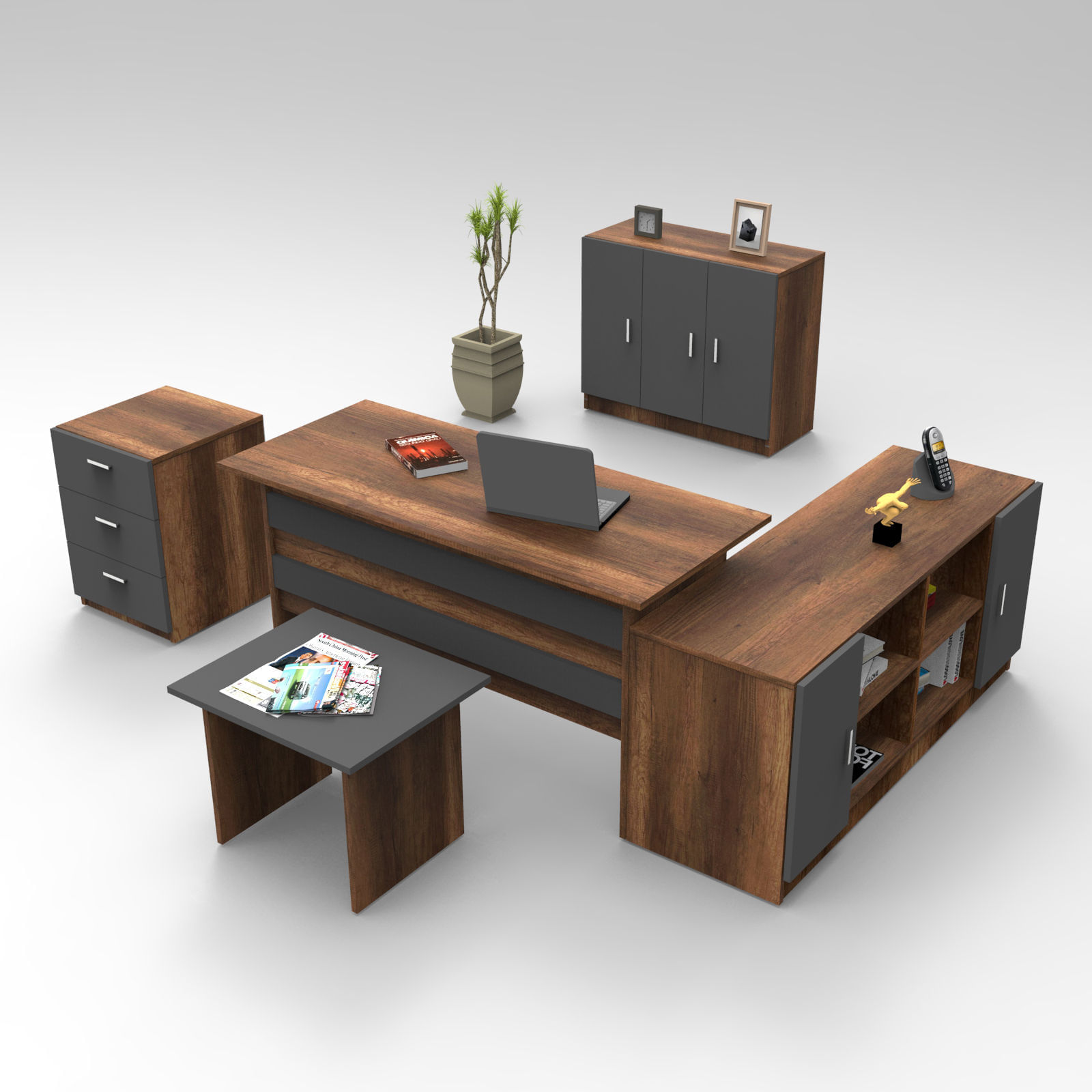 Set mobilier birou, Hanah Home, pal melaminat, nuc antracit, 956LCS2125