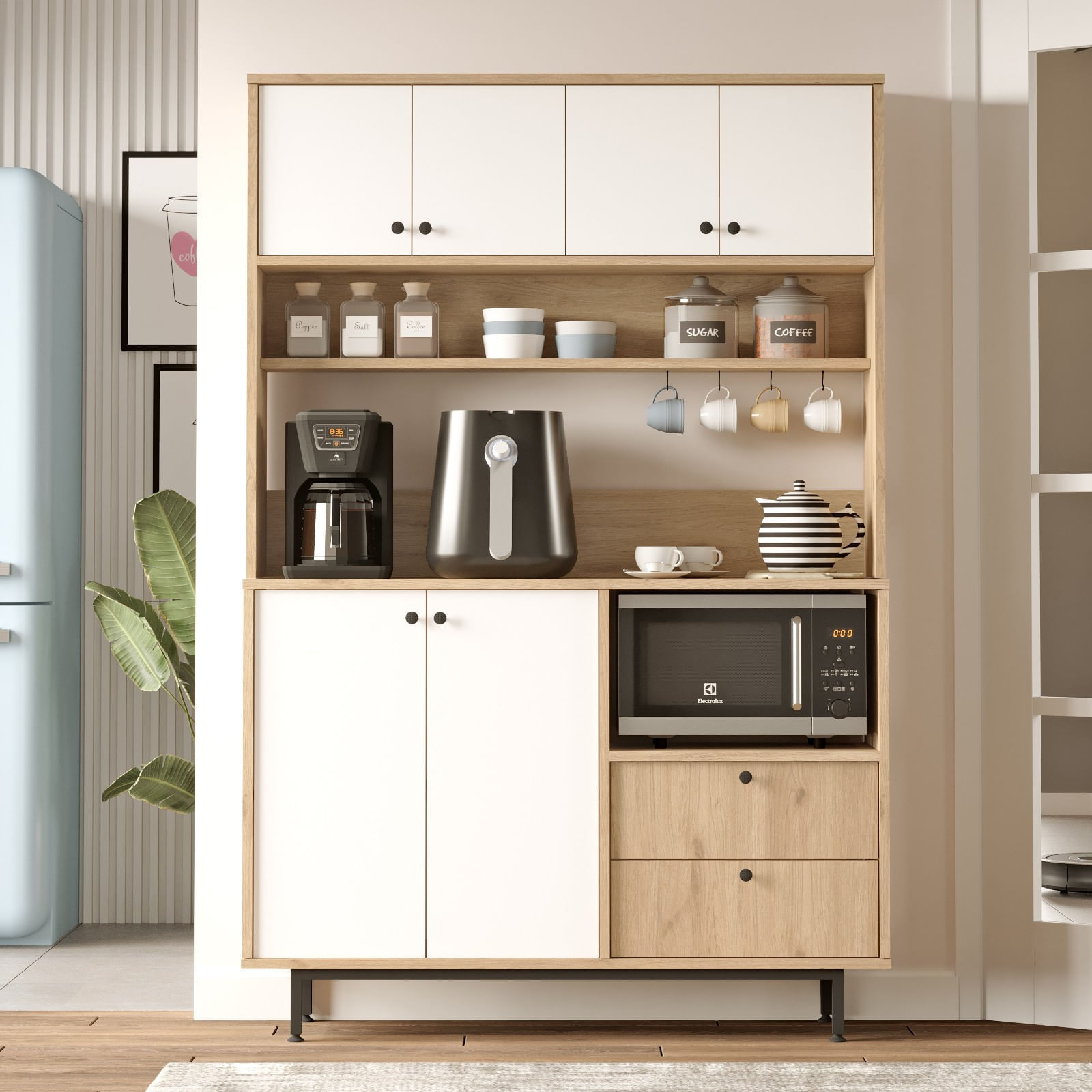 Dulap multifunctional, Hanah Home, pal melaminat, stejar si alb, 120x35.5x180 cm — imaginea 4