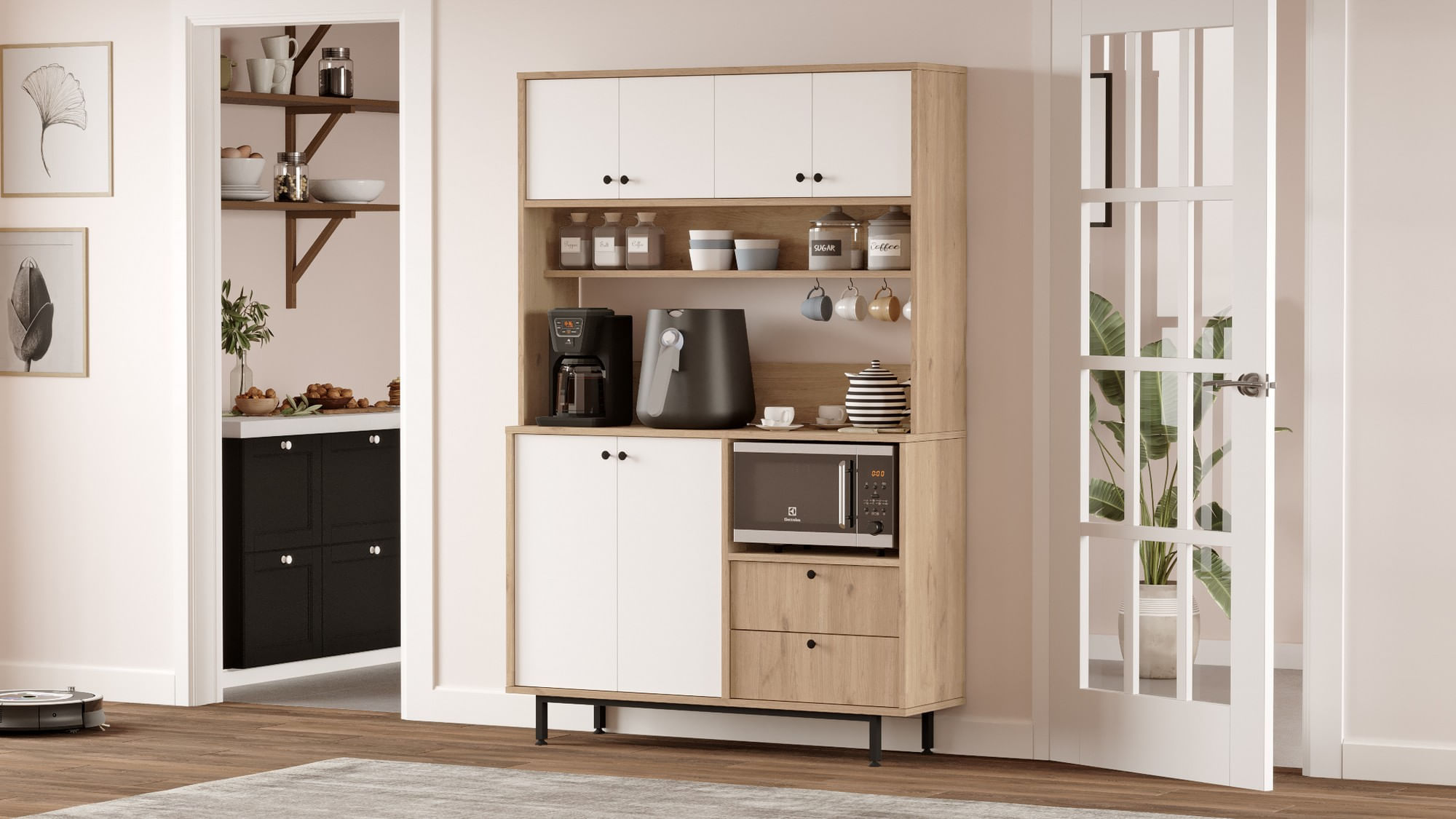 Dulap multifunctional, Hanah Home, pal melaminat, stejar si alb, 120x35.5x180 cm — imaginea 5