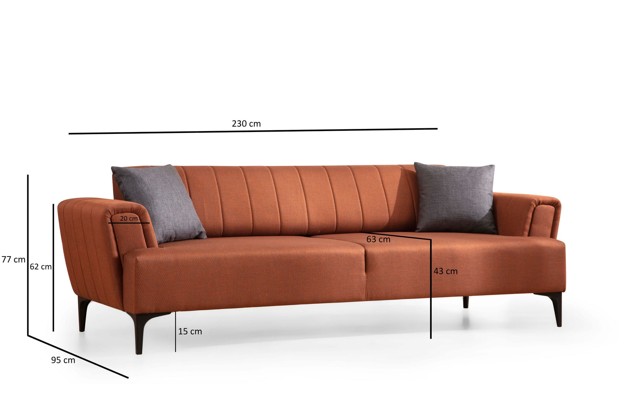 Canapea extensibila 3 locuri, Atelier Del Sofa, lemn fag, rosu tigla, 230x95x77 cm — imaginea 4