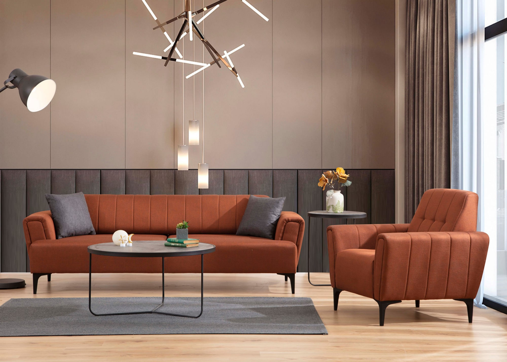 Canapea extensibila 3 locuri, Atelier Del Sofa, lemn fag, rosu tigla, 230x95x77 cm — imaginea 8