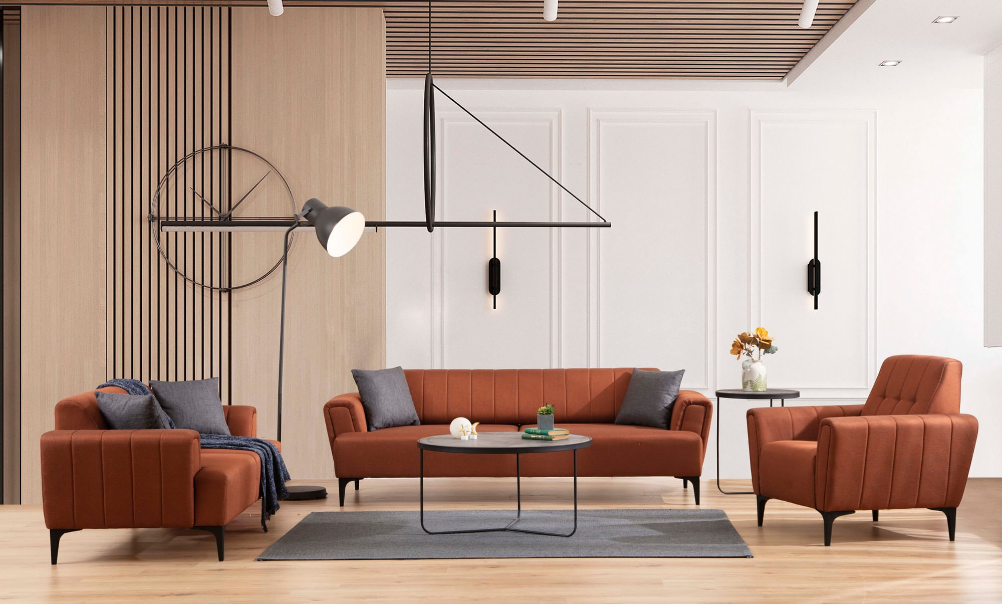 Canapea extensibila 3 locuri, Atelier Del Sofa, lemn fag, rosu tigla, 230x95x77 cm — imaginea 9
