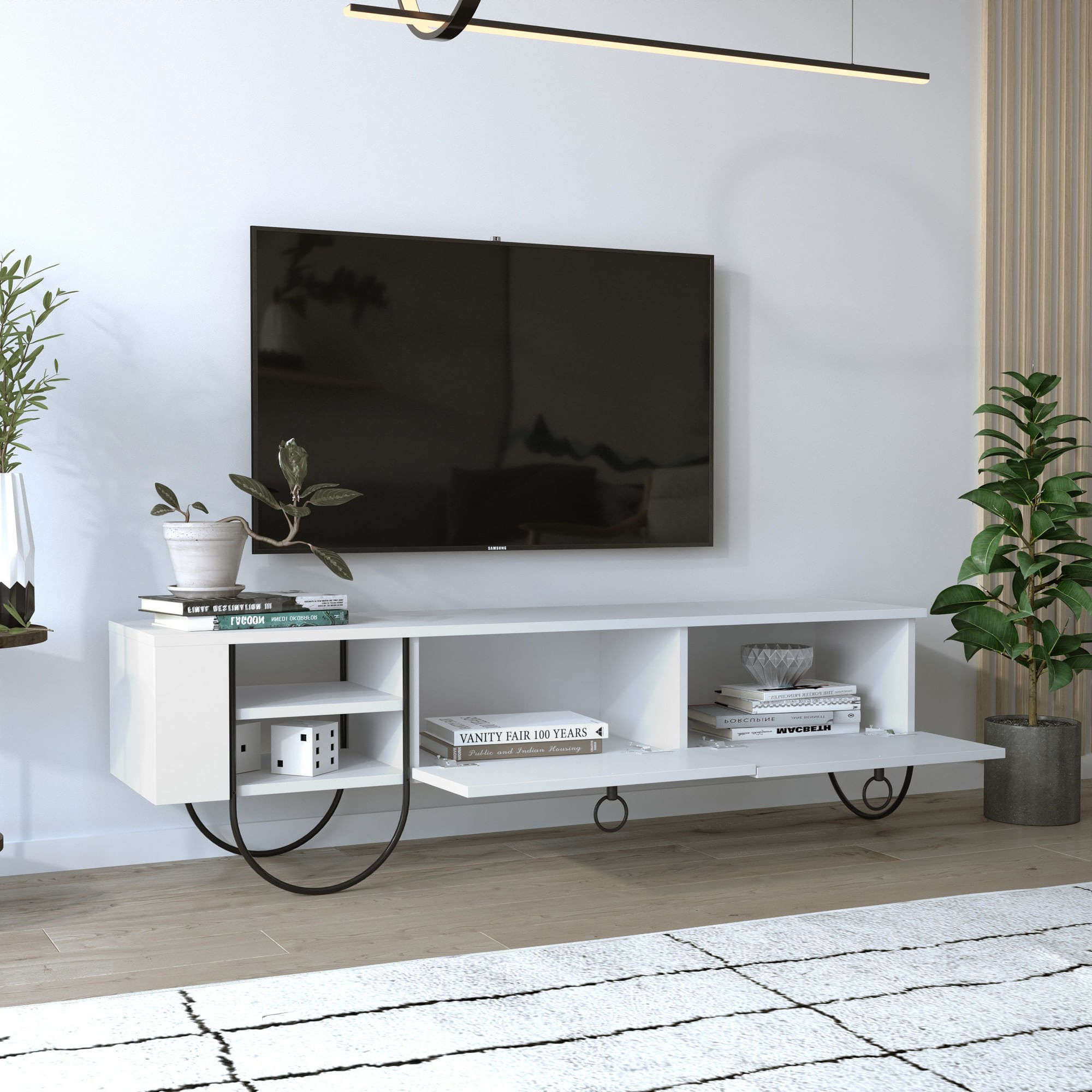 Comoda tv, Hanah Home, pal melaminat, alb, 150x44x36 cm — imaginea 2
