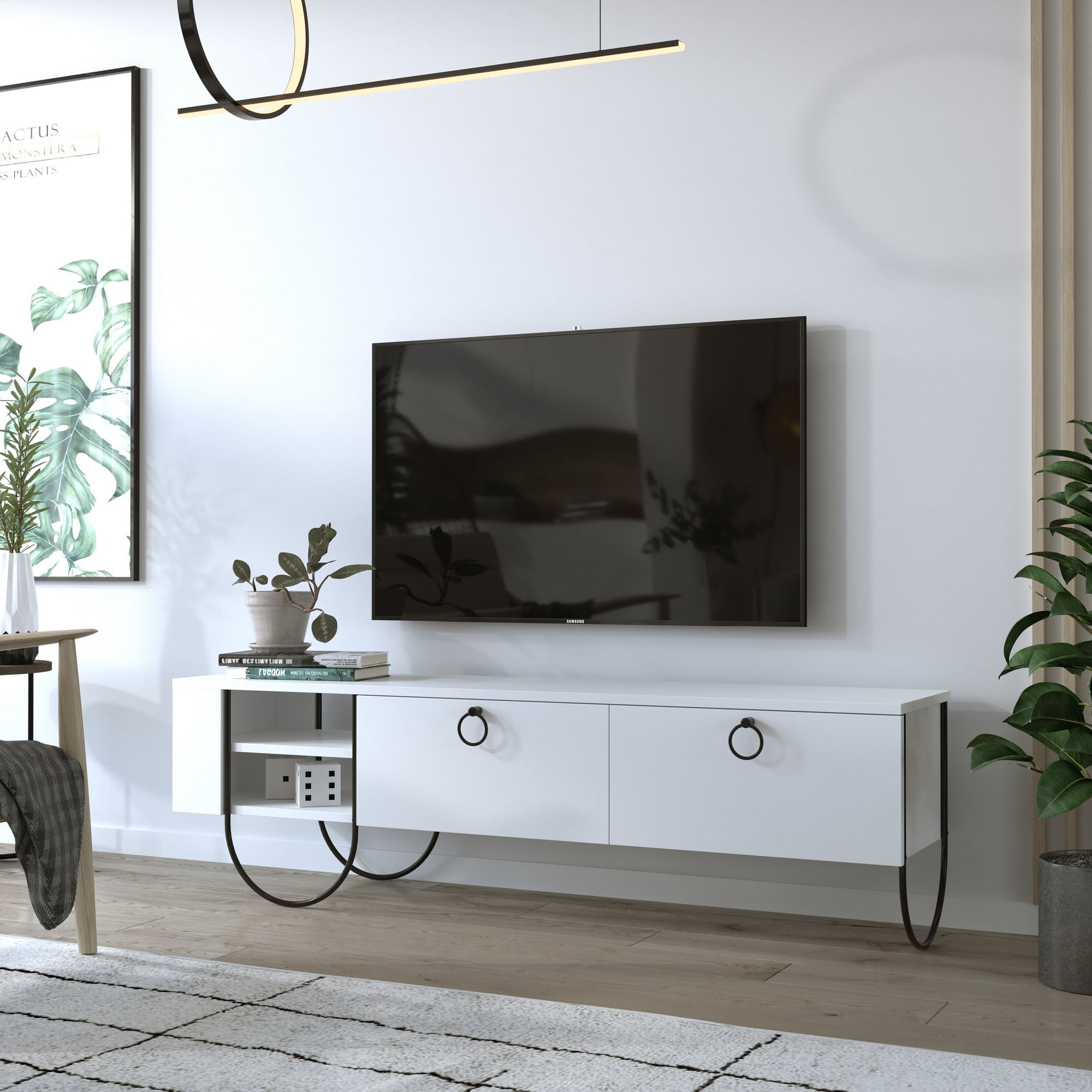 Comoda tv, Hanah Home, pal melaminat, alb, 150x44x36 cm — imaginea 3