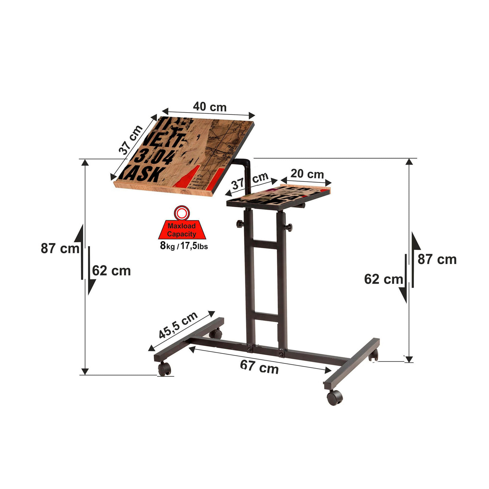 Birou reglabil pentru laptop, Hanah Home, pal melaminat, pin atlantic negru, 67x45.5x87 cm — imaginea 4