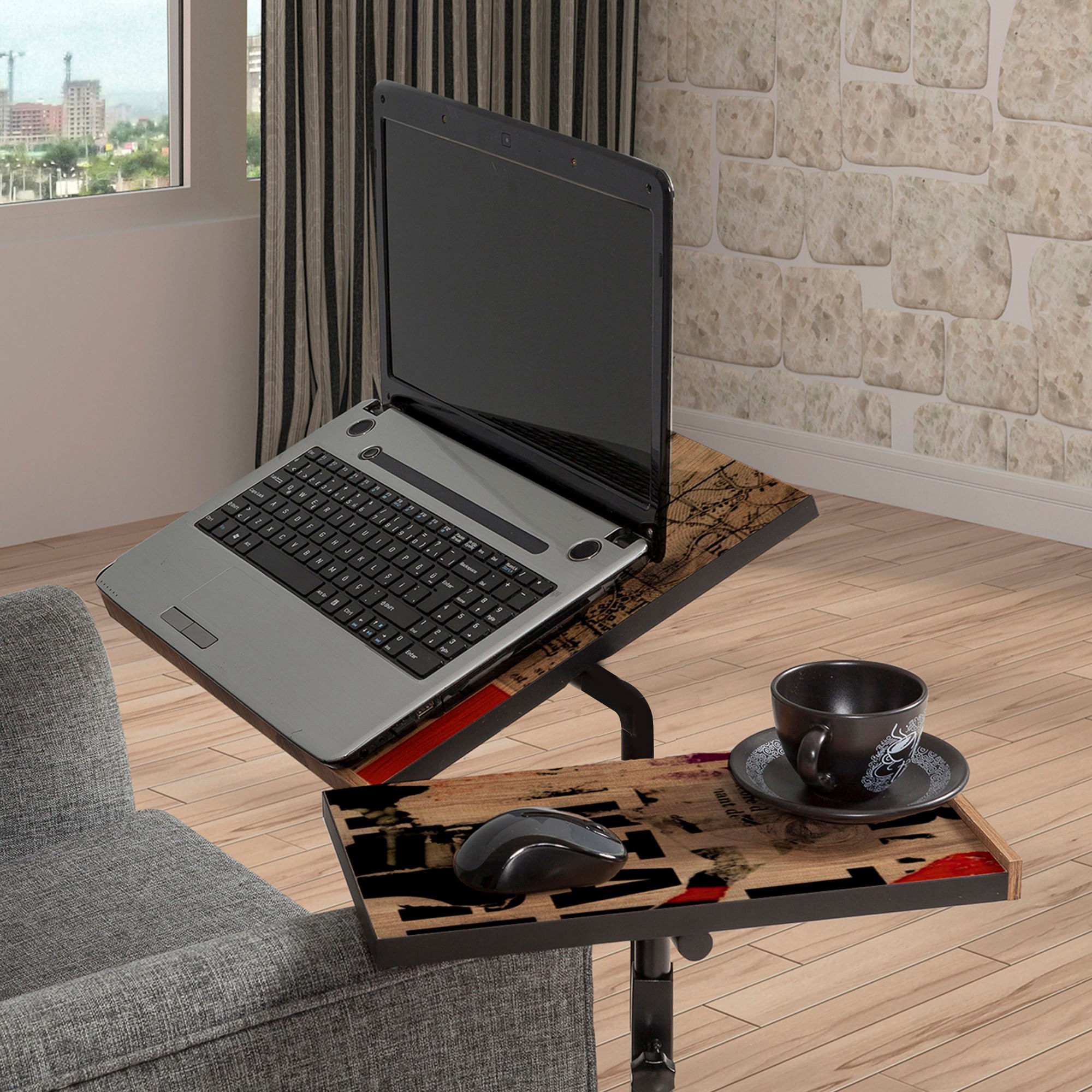 Birou reglabil pentru laptop, Hanah Home, pal melaminat, pin atlantic negru, 67x45.5x87 cm — imaginea 5
