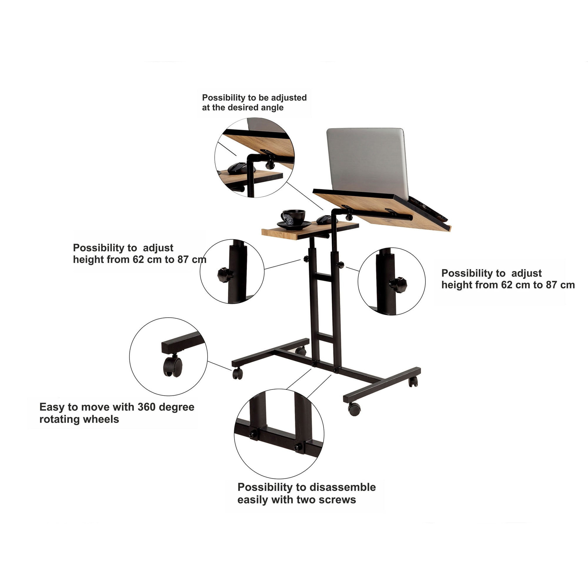 Birou reglabil pentru laptop, Hanah Home, pal melaminat, pin atlantic negru, 67x45.5x87 cm — imaginea 6