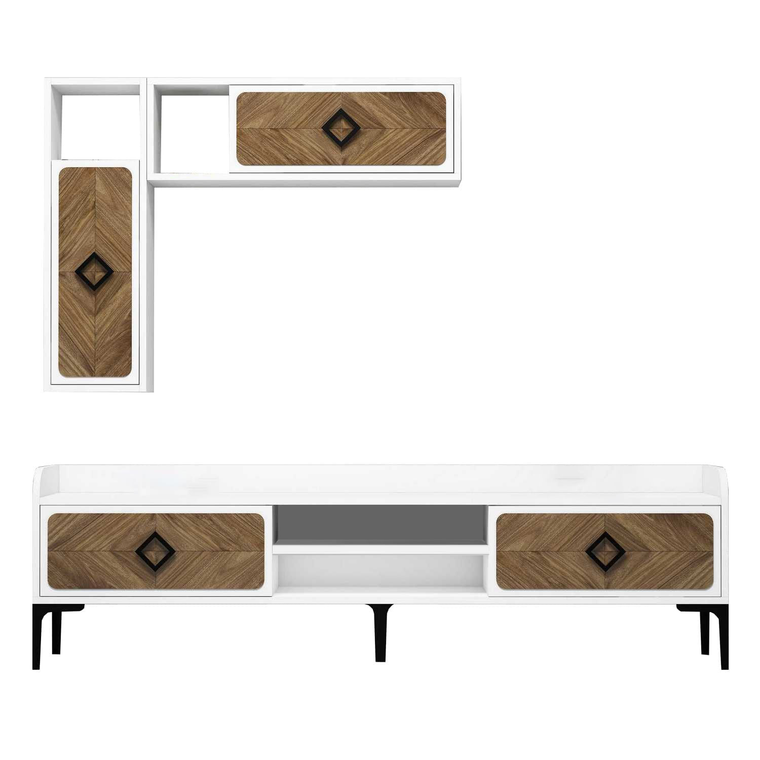 Comoda tv, Hanah Home, pal melaminat, alb nuc, 180x52x35 cm