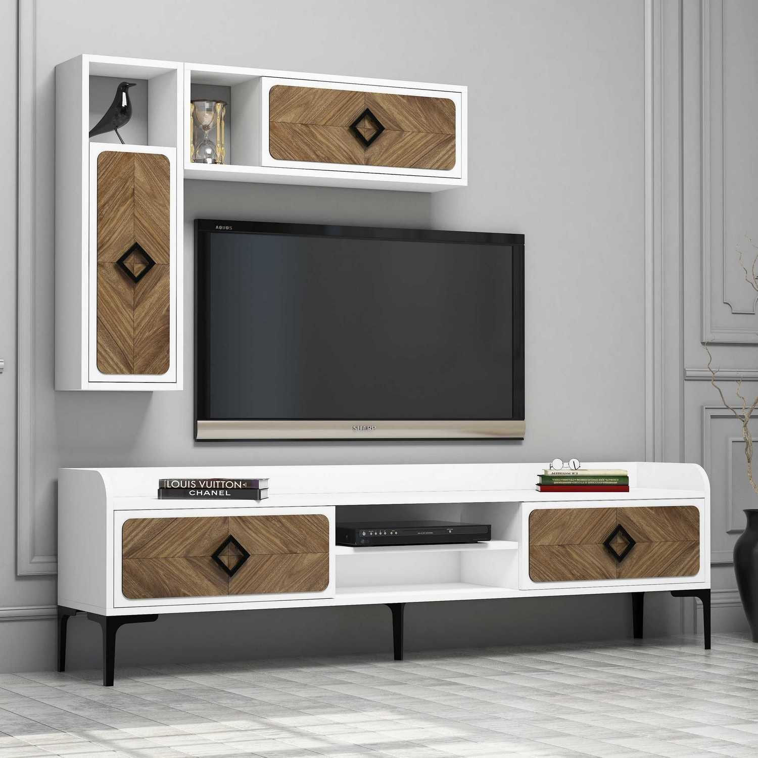 Comoda tv, Hanah Home, pal melaminat, alb nuc, 180x52x35 cm — imaginea 3