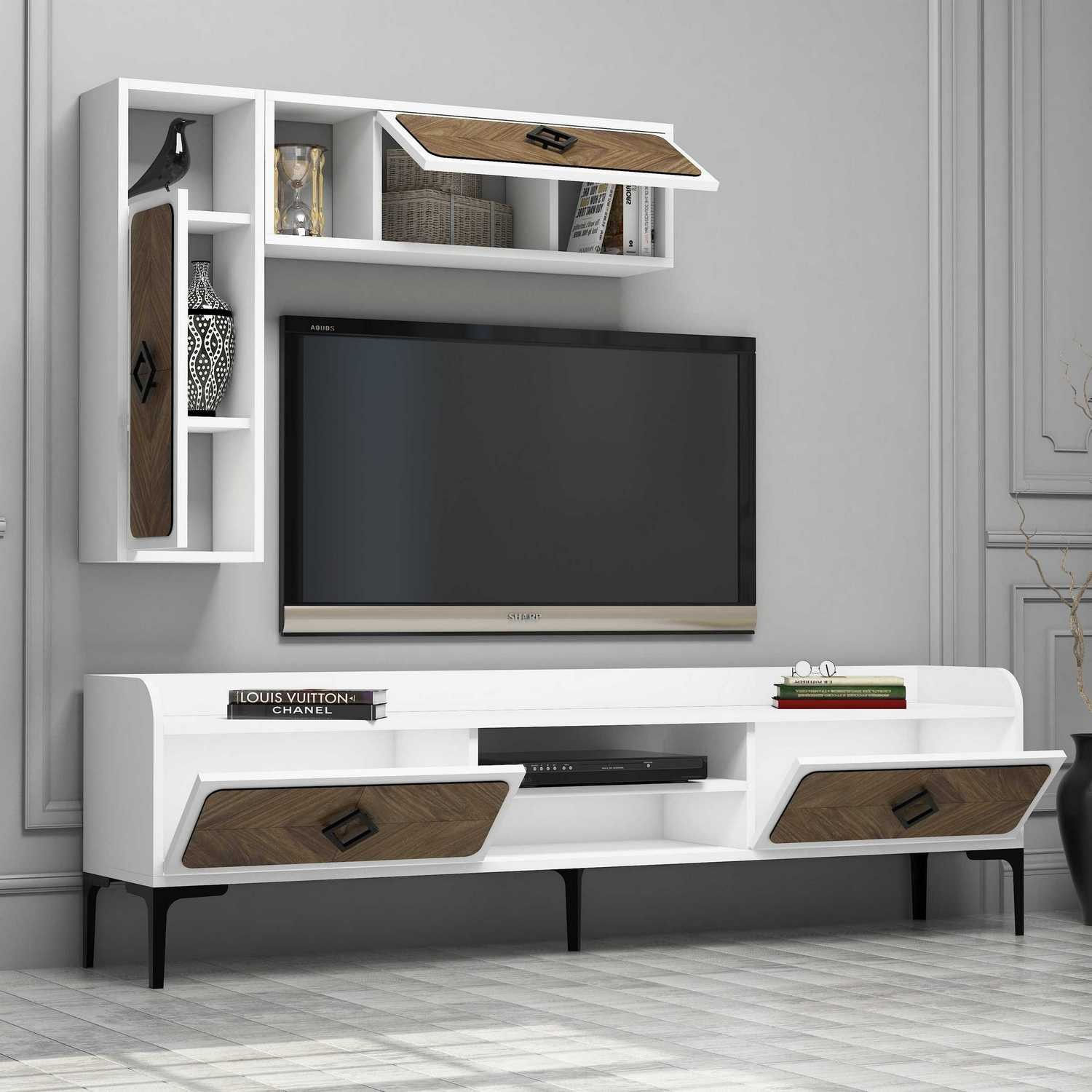 Comoda tv, Hanah Home, pal melaminat, alb nuc, 180x52x35 cm — imaginea 4