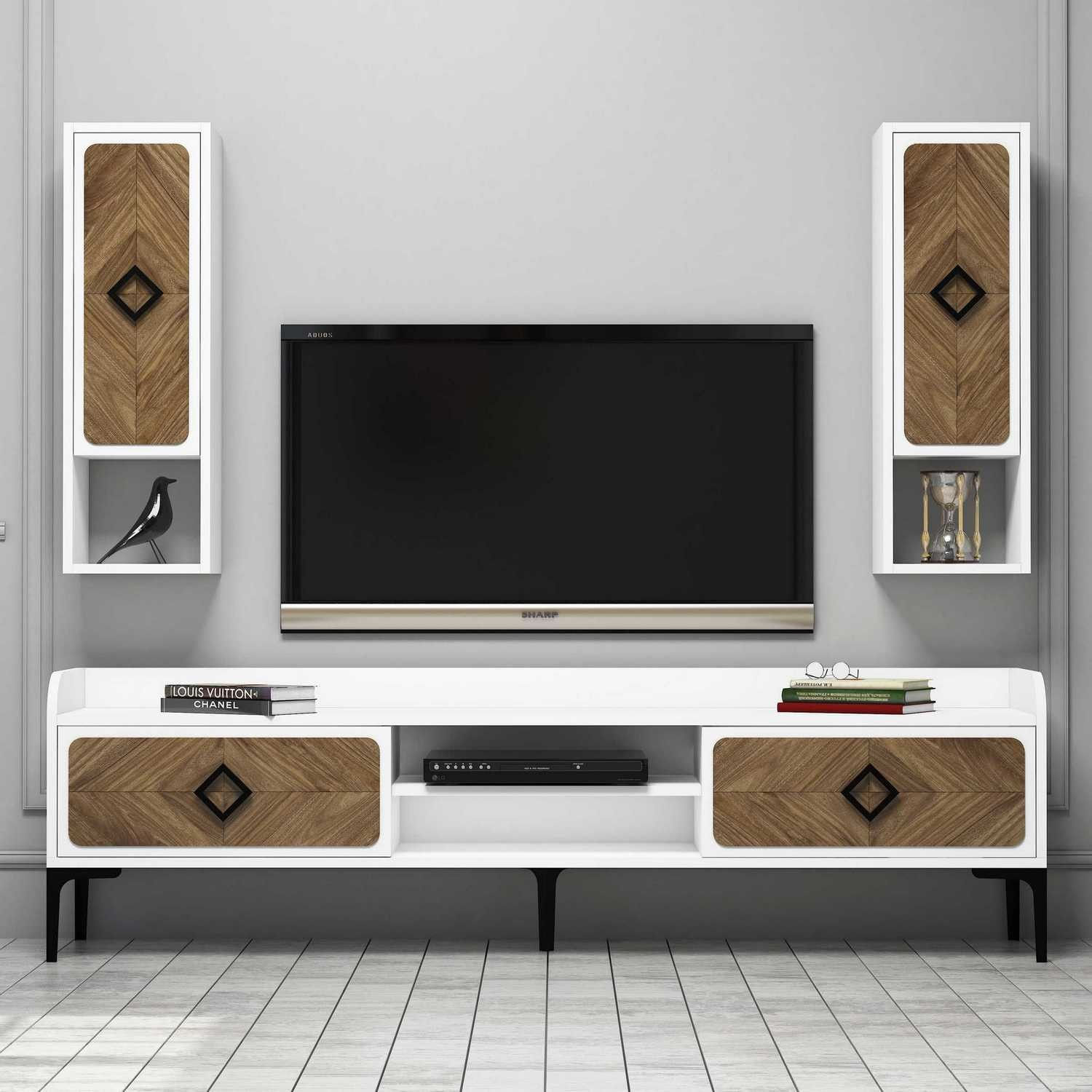Comoda tv, Hanah Home, pal melaminat, alb nuc, 180x52x35 cm — imaginea 5