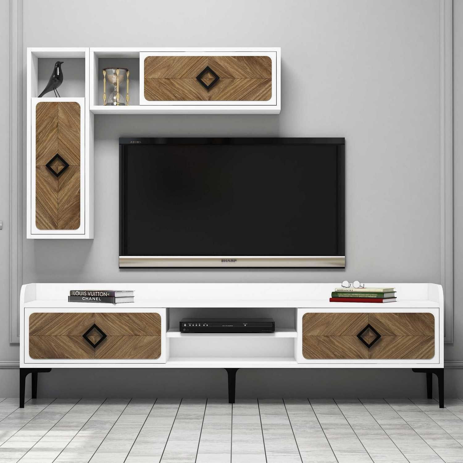 Comoda tv, Hanah Home, pal melaminat, alb nuc, 180x52x35 cm — imaginea 6