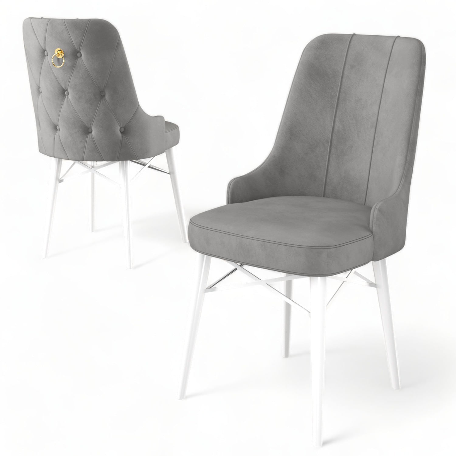 Set scaune, Hanah Home, metal, babyface, gri alb, 46x46x94 cm, 6 bucati