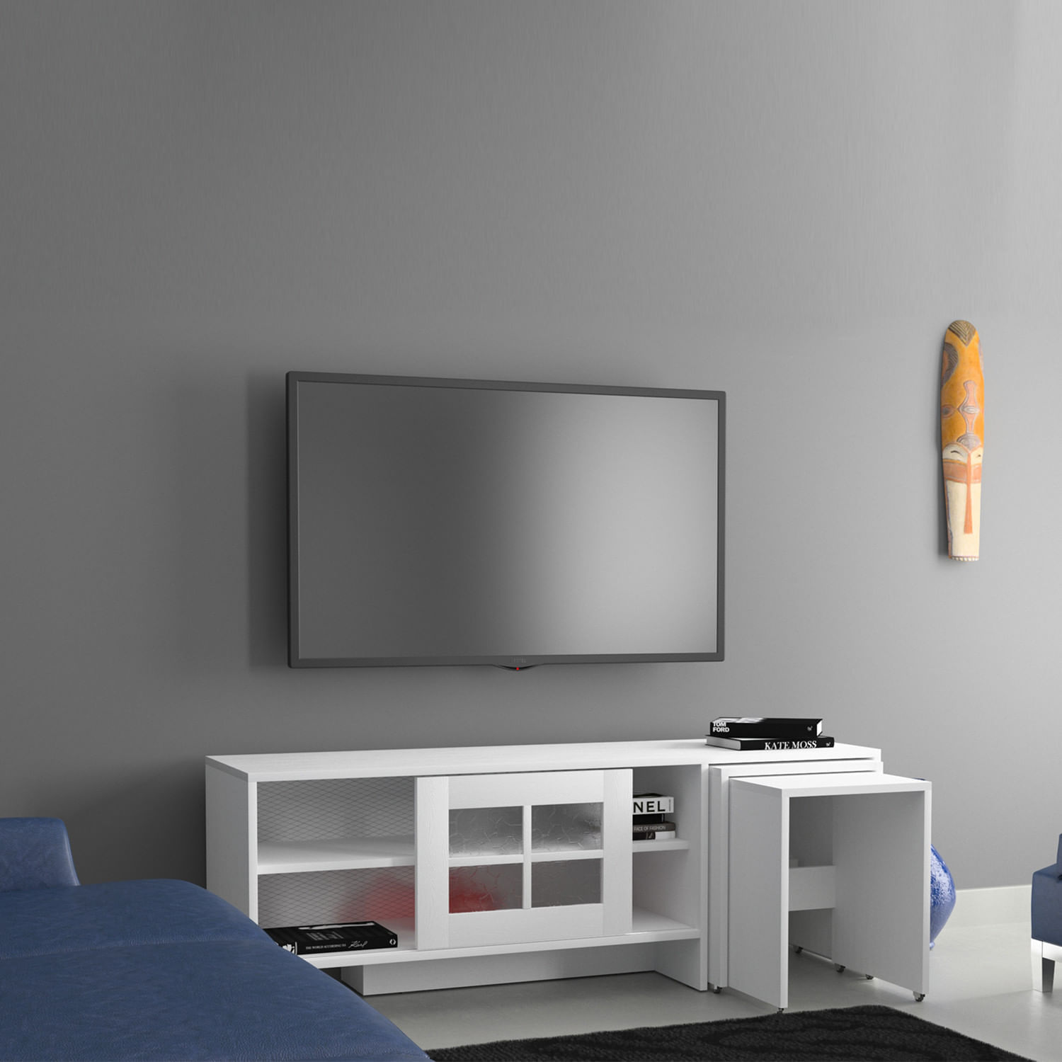 Comoda tv, Hanah Home, pal melaminat, alb, 150x54x42 cm — imaginea 3