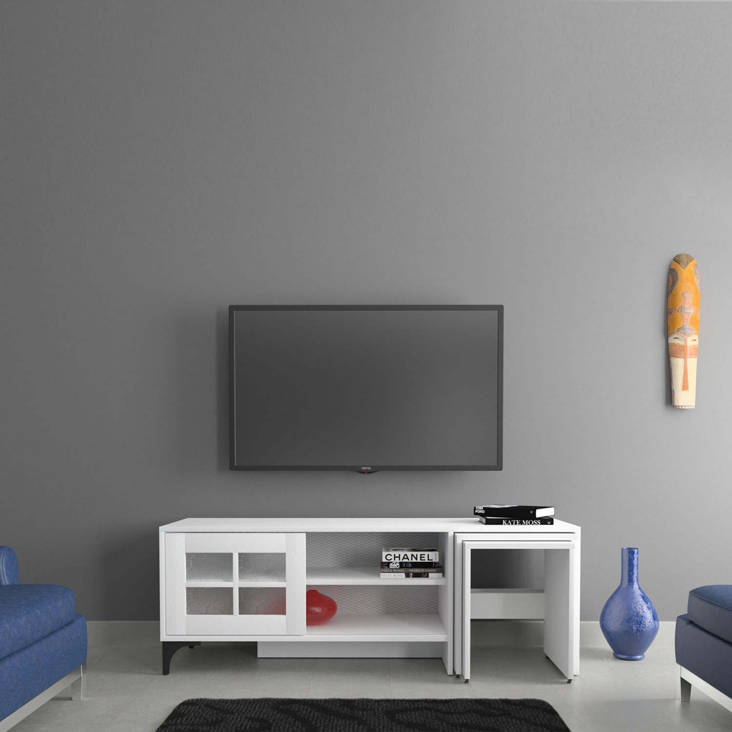 Comoda tv, Hanah Home, pal melaminat, alb, 150x54x42 cm — imaginea 4