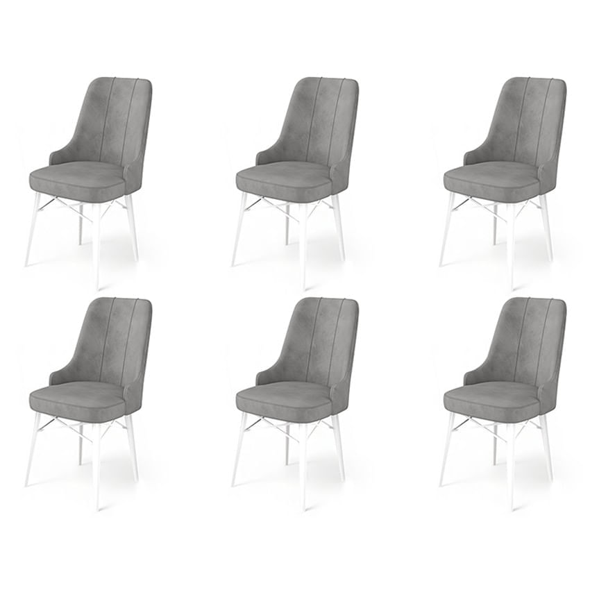 Set scaune, Hanah Home, metal, babyface, gri alb, 46x46x94 cm, 6 bucati — imaginea 2
