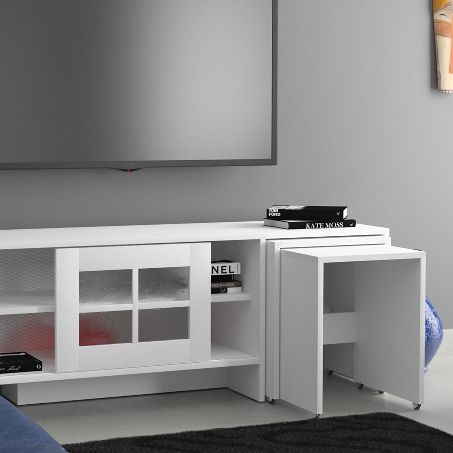 Comoda tv, Hanah Home, pal melaminat, alb, 150x54x42 cm — imaginea 5
