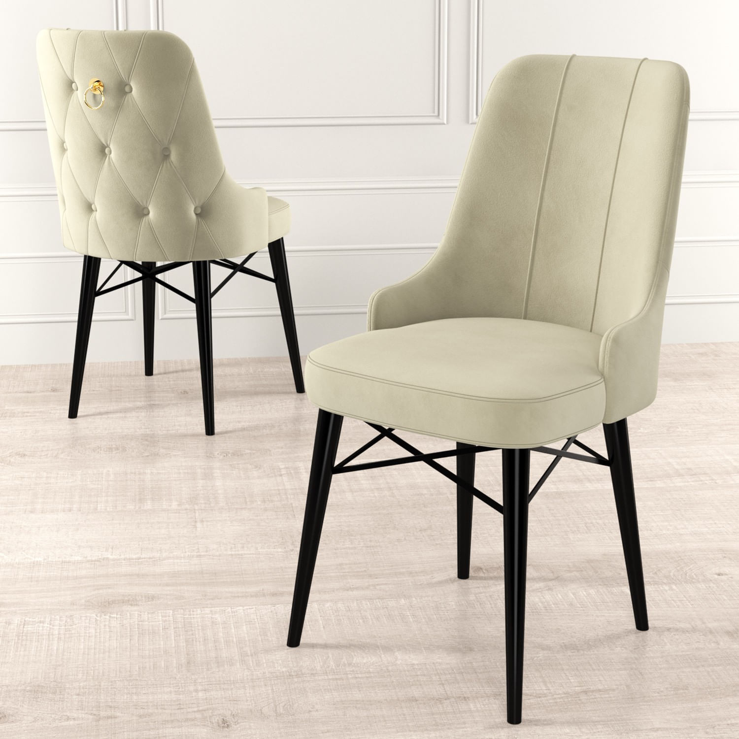 Set scaune, Hanah Home, metal, crem si negru, 46x46x94 cm, 6 piese — imaginea 3