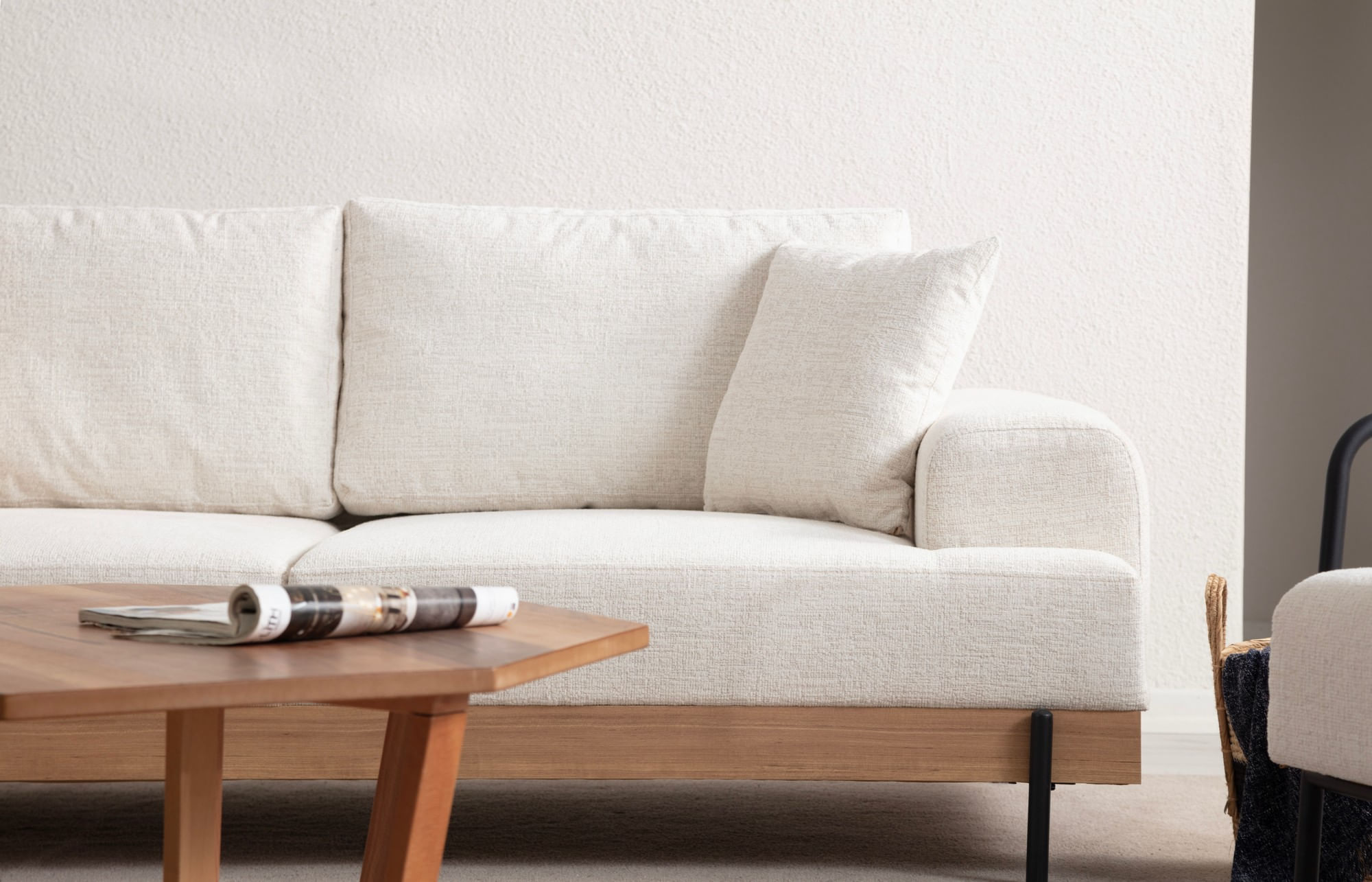 Canapea 3 locuri, Hanah Home, lemn fag si pal, alb, 220x98x78 cm, 560ARE2120 — imaginea 4