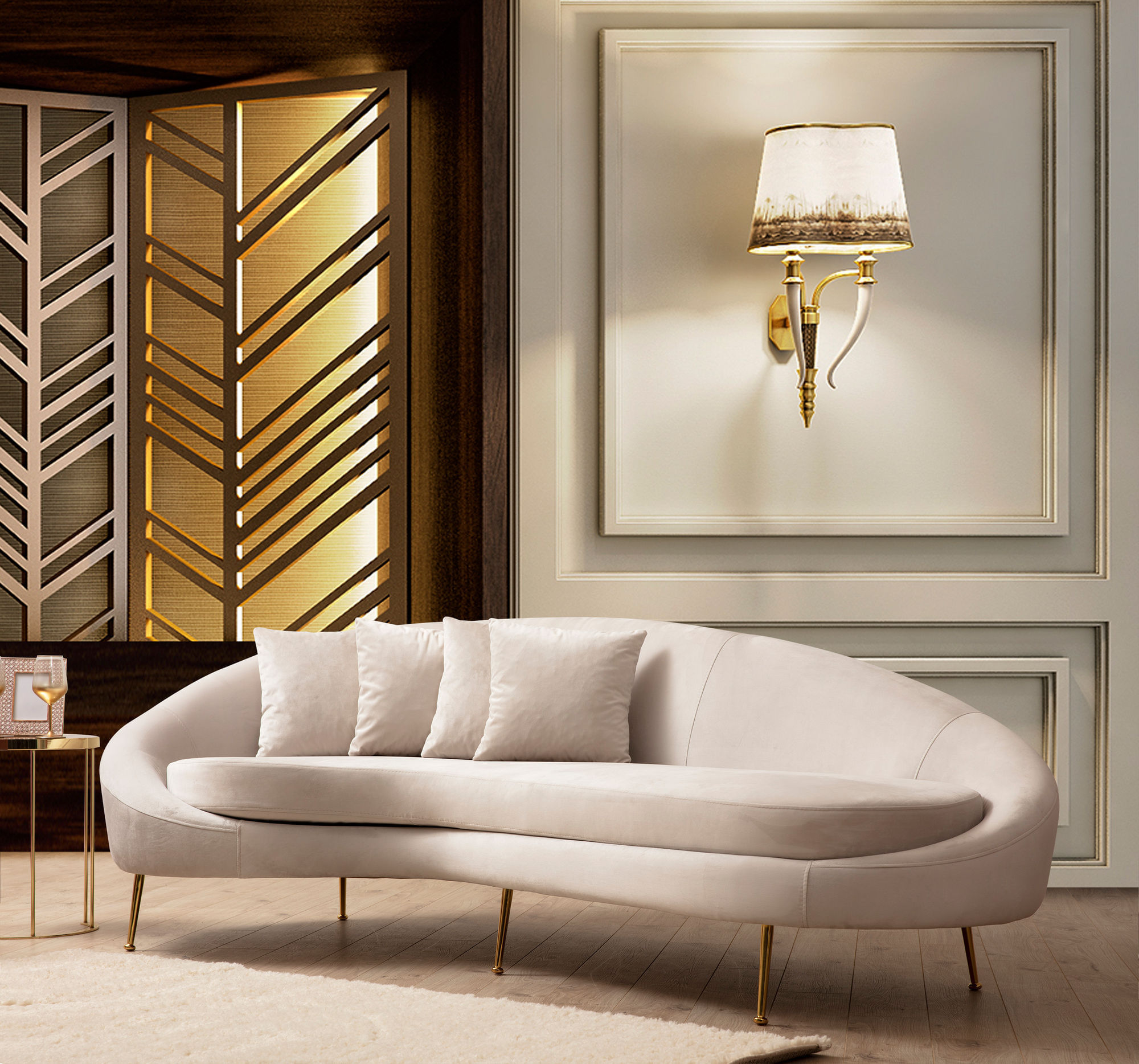 Canapea 3 locuri, Hanah Home, lemn fag si pal, bej, 255x120x85 cm, 560ARE1348 — imaginea 8