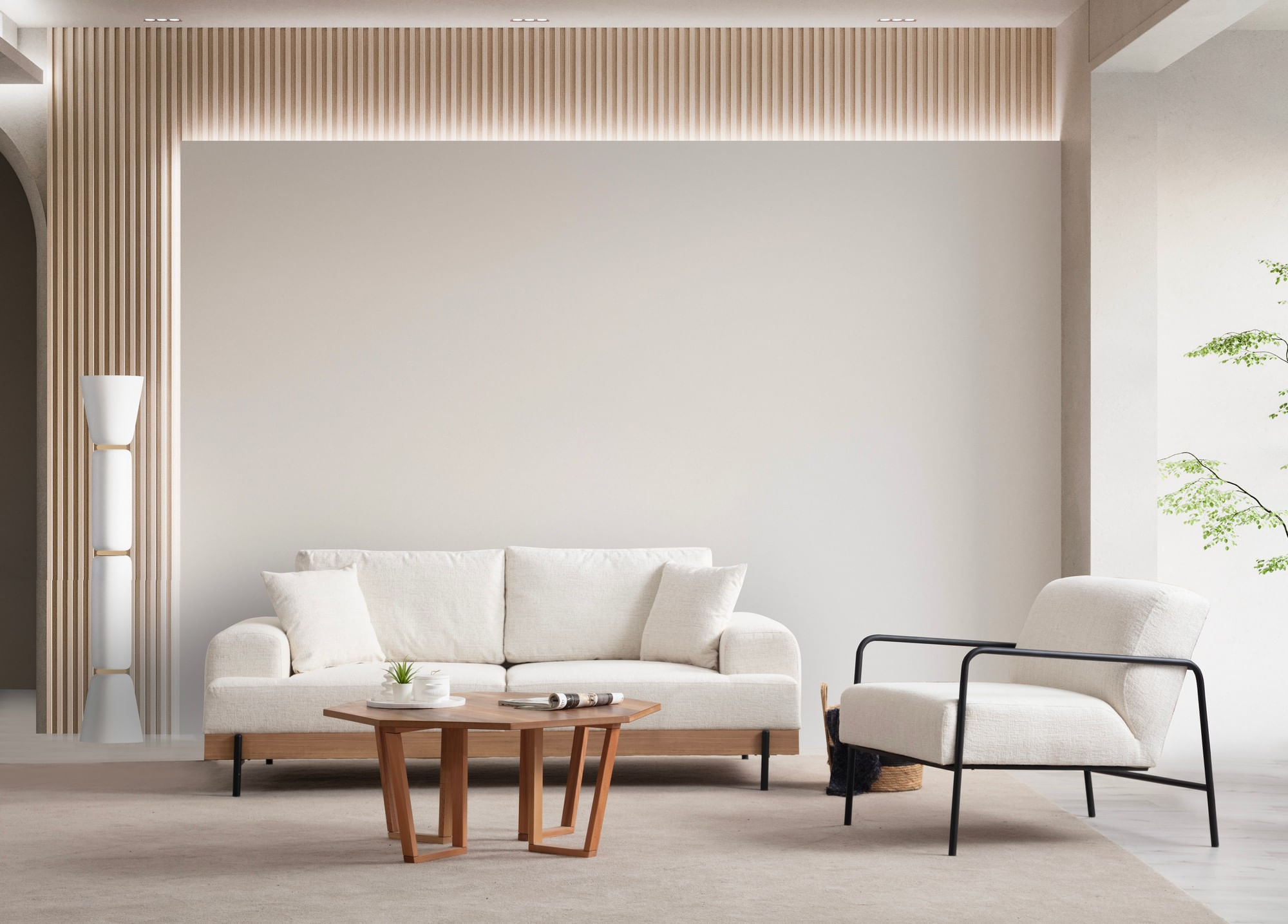 Canapea 3 locuri, Hanah Home, lemn fag si pal, alb, 220x98x78 cm, 560ARE2120 — imaginea 8