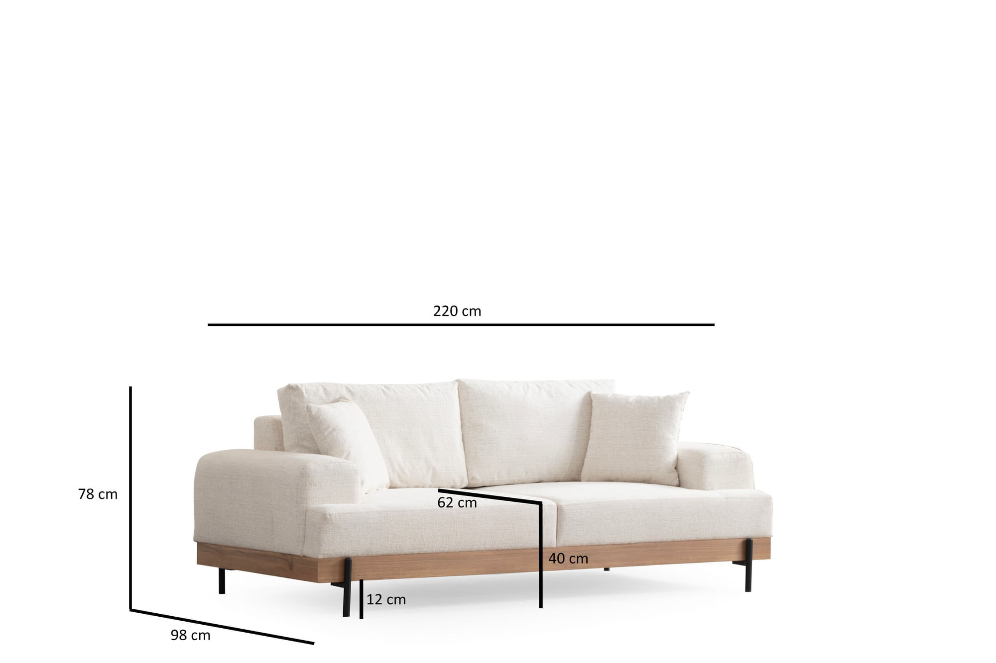 Canapea 3 locuri, Hanah Home, lemn fag si pal, alb, 220x98x78 cm, 560ARE2120 — imaginea 10