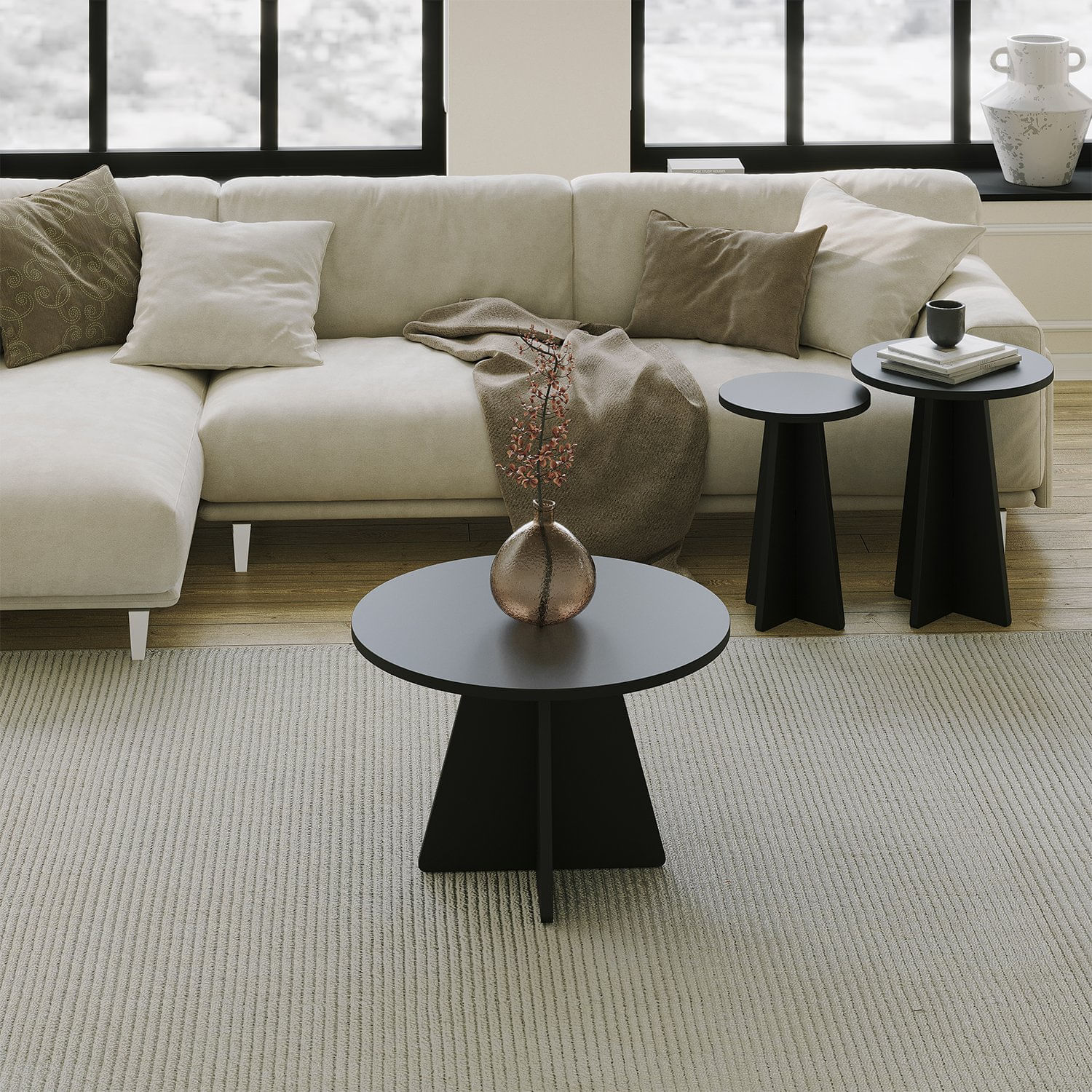 Set masute de cafea, Hanah Home, pal melaminat, negru, 60x40x60 cm, 40x50x40 cm, 30x45x30 cm — imaginea 2