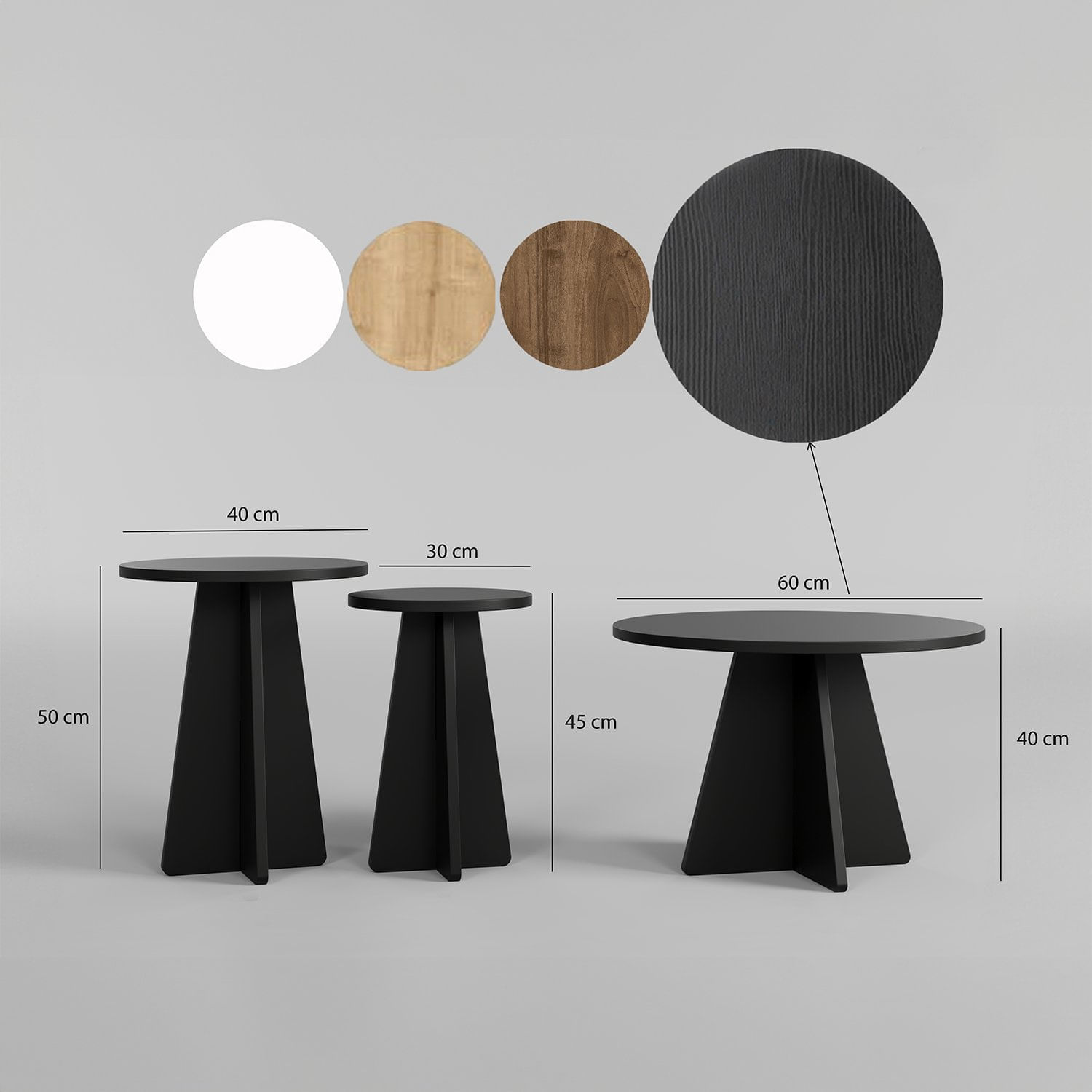 Set masute de cafea, Hanah Home, pal melaminat, negru, 60x40x60 cm, 40x50x40 cm, 30x45x30 cm — imaginea 4