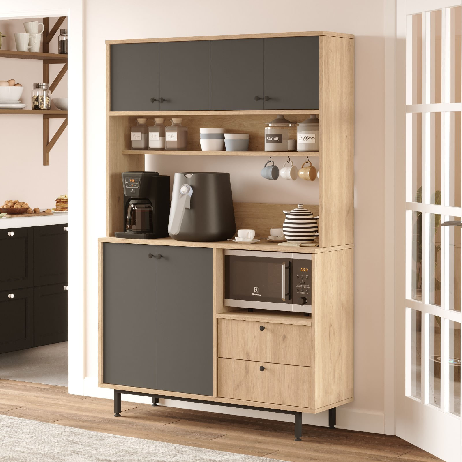 Dulap multifunctional, Hanah Home, pal melaminat, stejar si antracit, 120x35.5x180 cm — imaginea 3