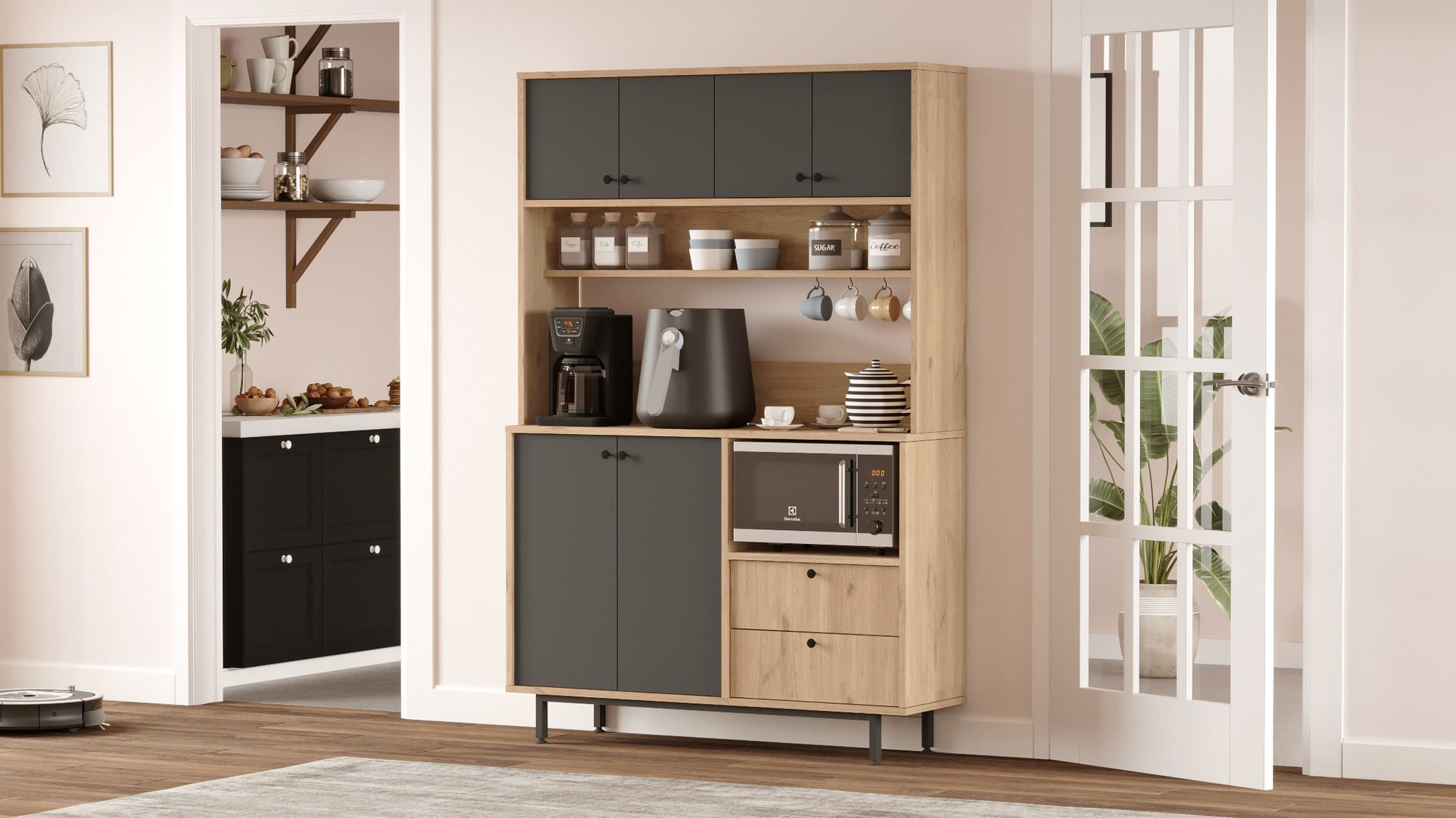 Dulap multifunctional, Hanah Home, pal melaminat, stejar si antracit, 120x35.5x180 cm — imaginea 4