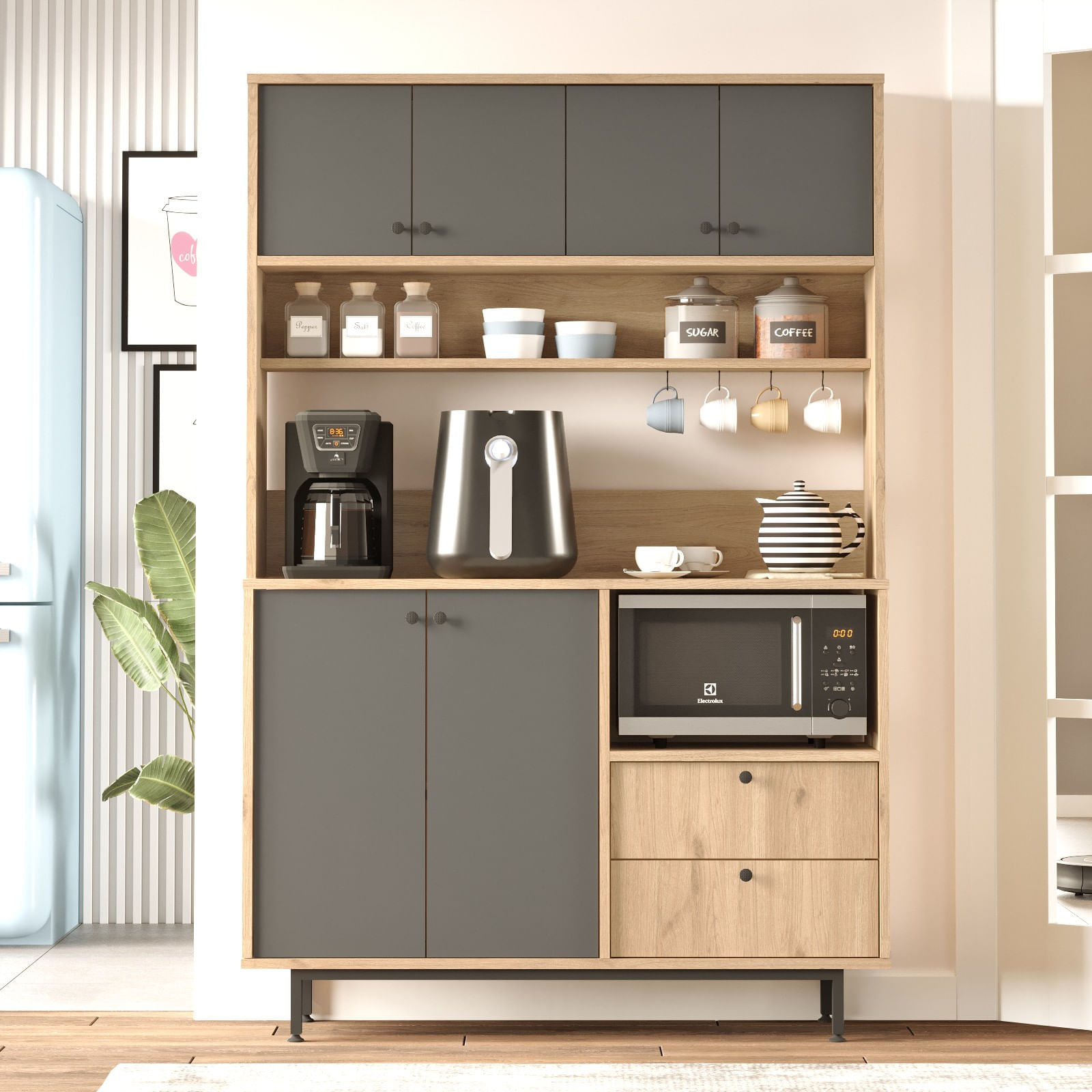 Dulap multifunctional, Hanah Home, pal melaminat, stejar si antracit, 120x35.5x180 cm — imaginea 6