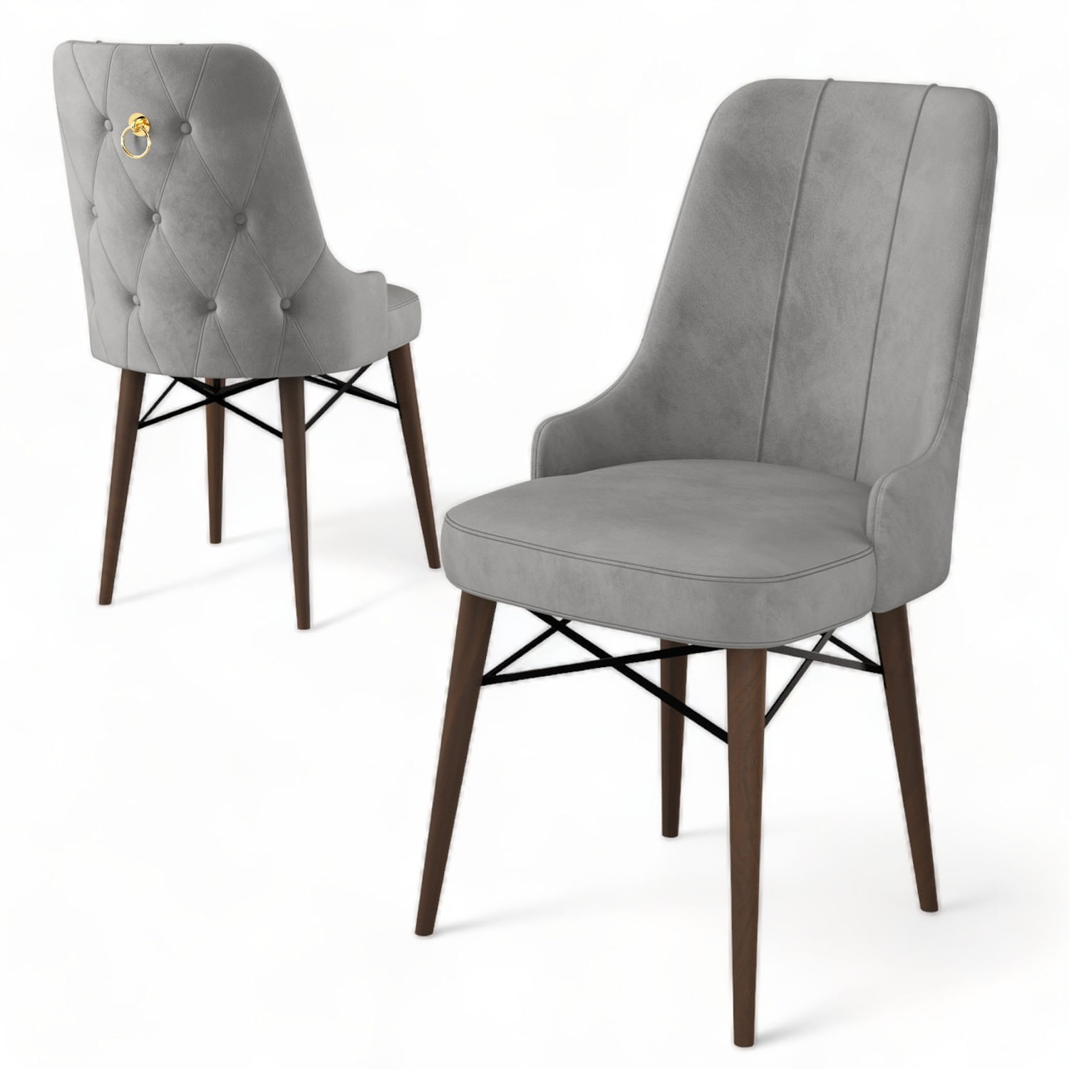 Set scaune, Hanah Home, metal, gri maro, 46x46x94 cm, 6 piese