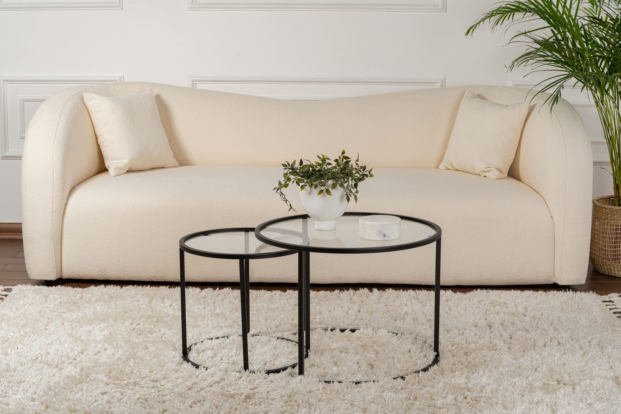 Set masute de cafea, Hanah Home, sticla temperata, negru, 60x60x45 cm, 42x42x40 cm — imaginea 2