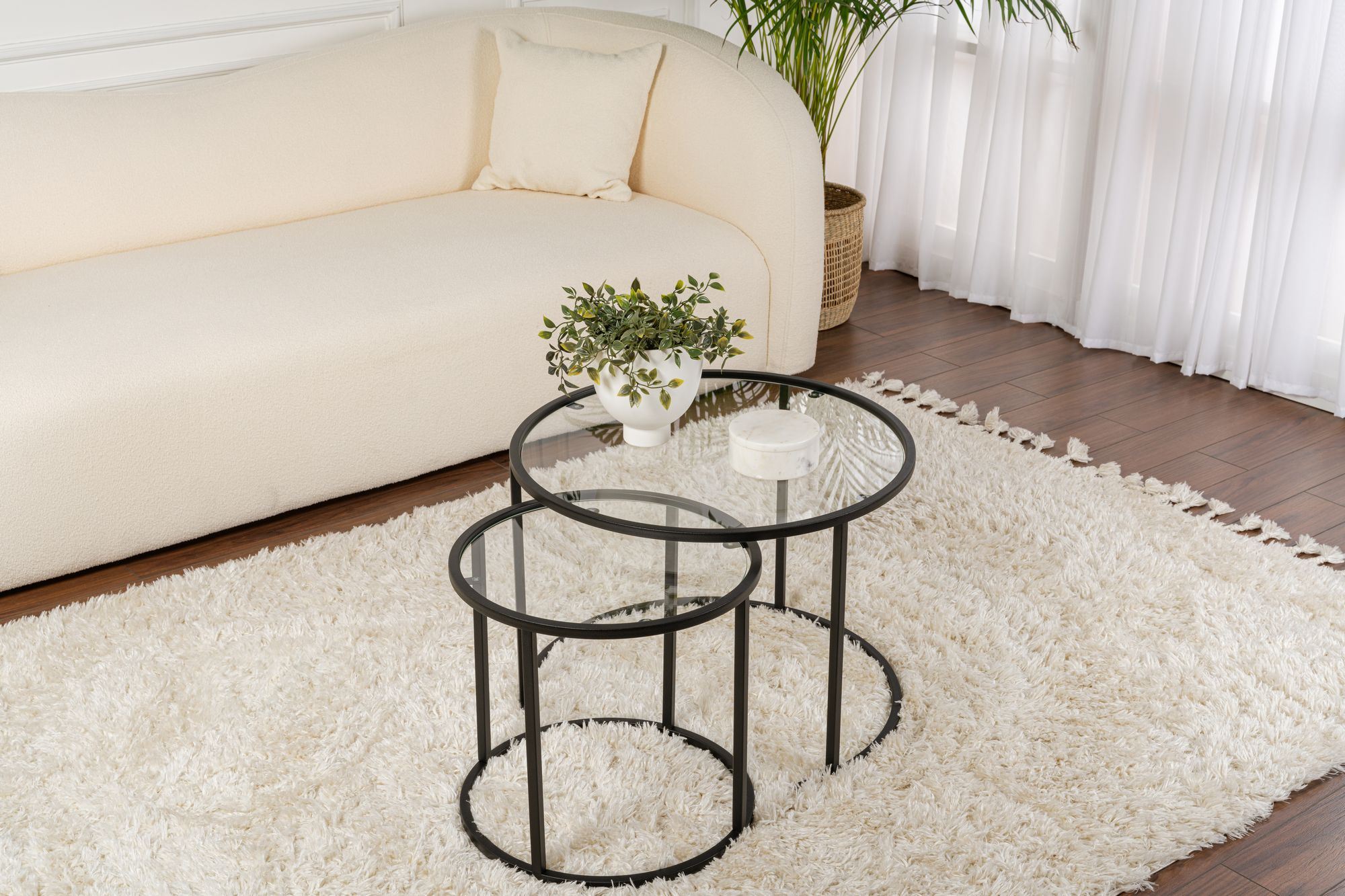 Set masute de cafea, Hanah Home, sticla temperata, negru, 60x60x45 cm, 42x42x40 cm — imaginea 3