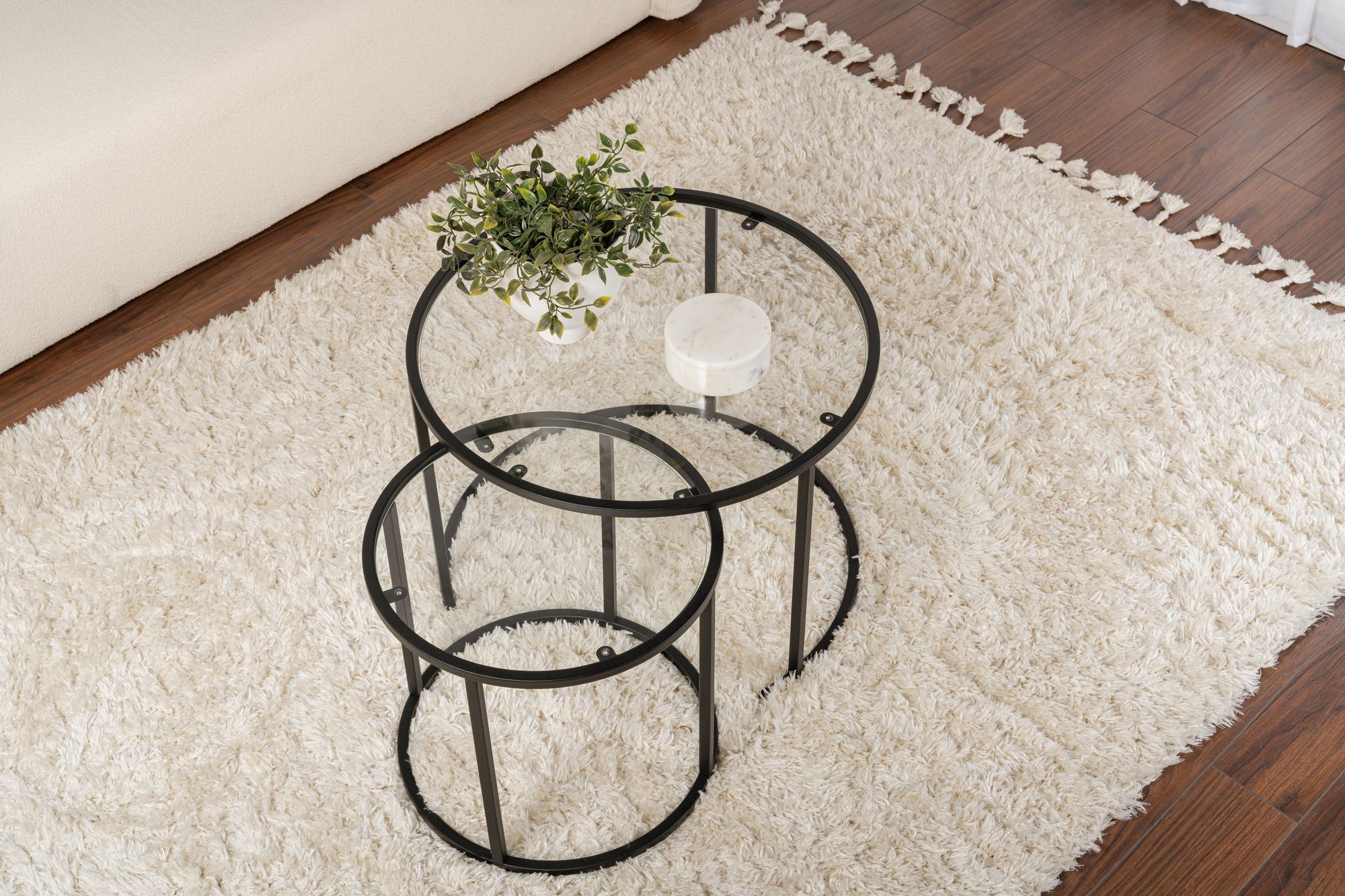 Set masute de cafea, Hanah Home, sticla temperata, negru, 60x60x45 cm, 42x42x40 cm — imaginea 4