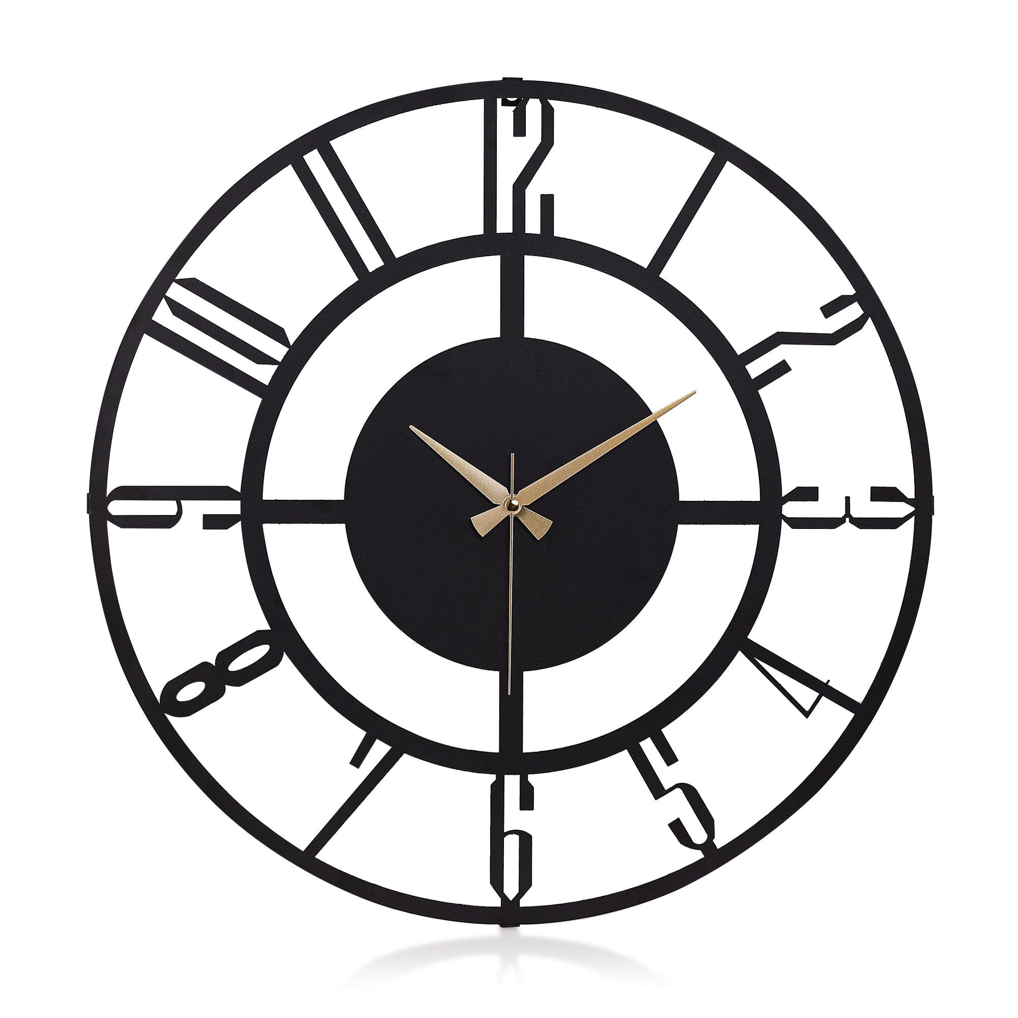 Ceas de perete decorativ, Wallxpert, metal, negru, 50x50 cm, 902LMN1155